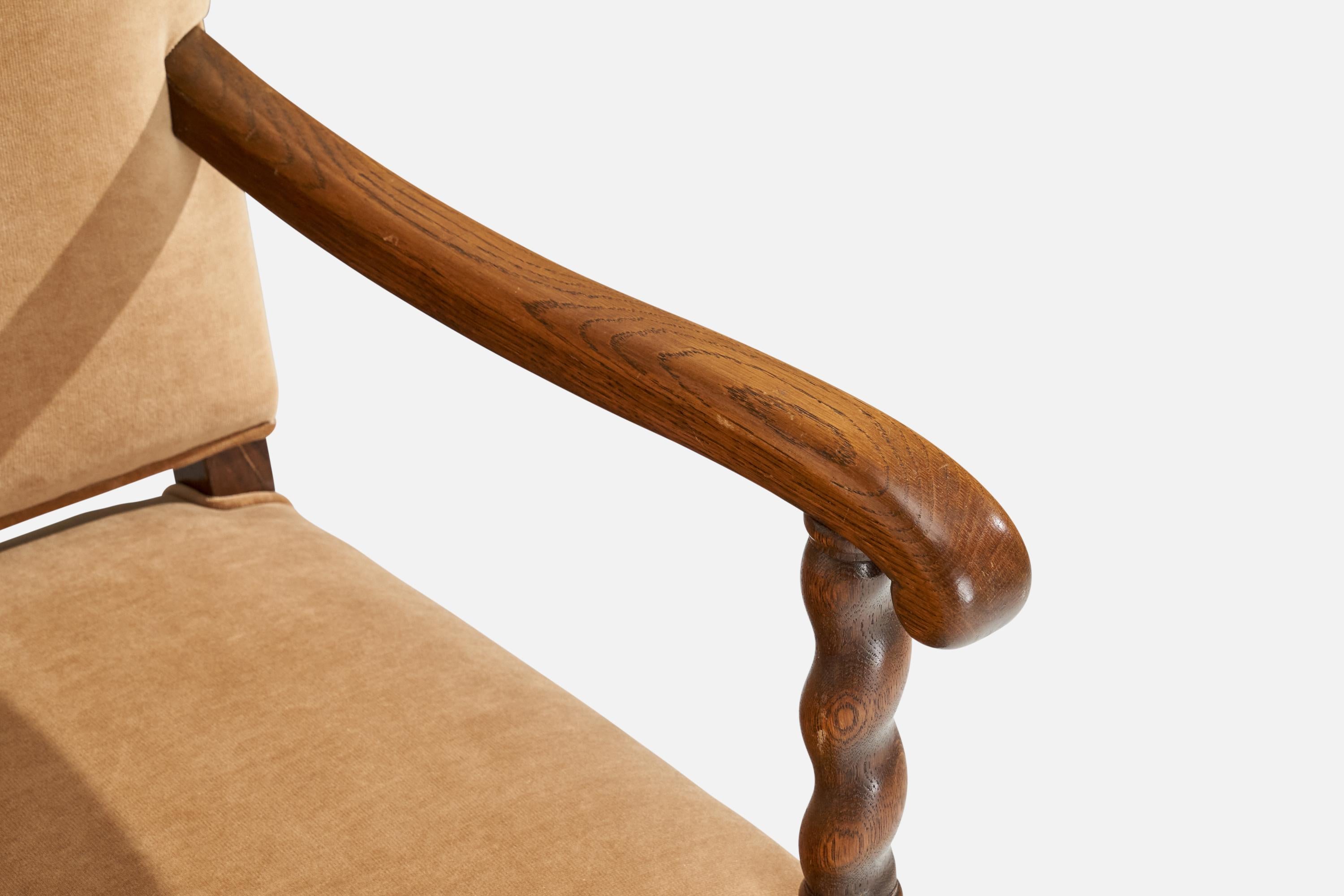 Nordiska Kompaniet, Armchair, Oak, Velvet, Sweden, 1920s For Sale 2