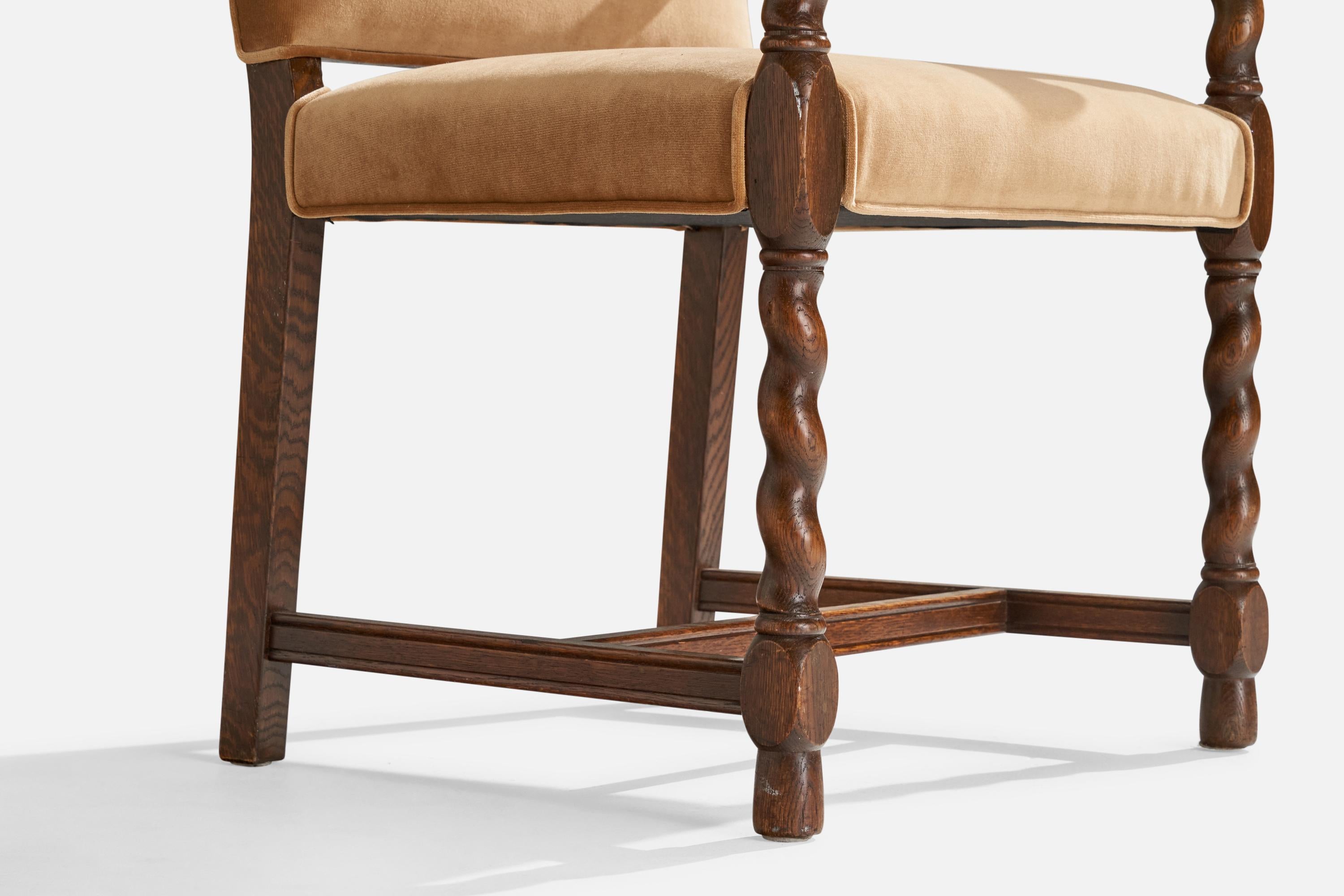 Nordiska Kompaniet, Armchair, Oak, Velvet, Sweden, 1920s For Sale 3