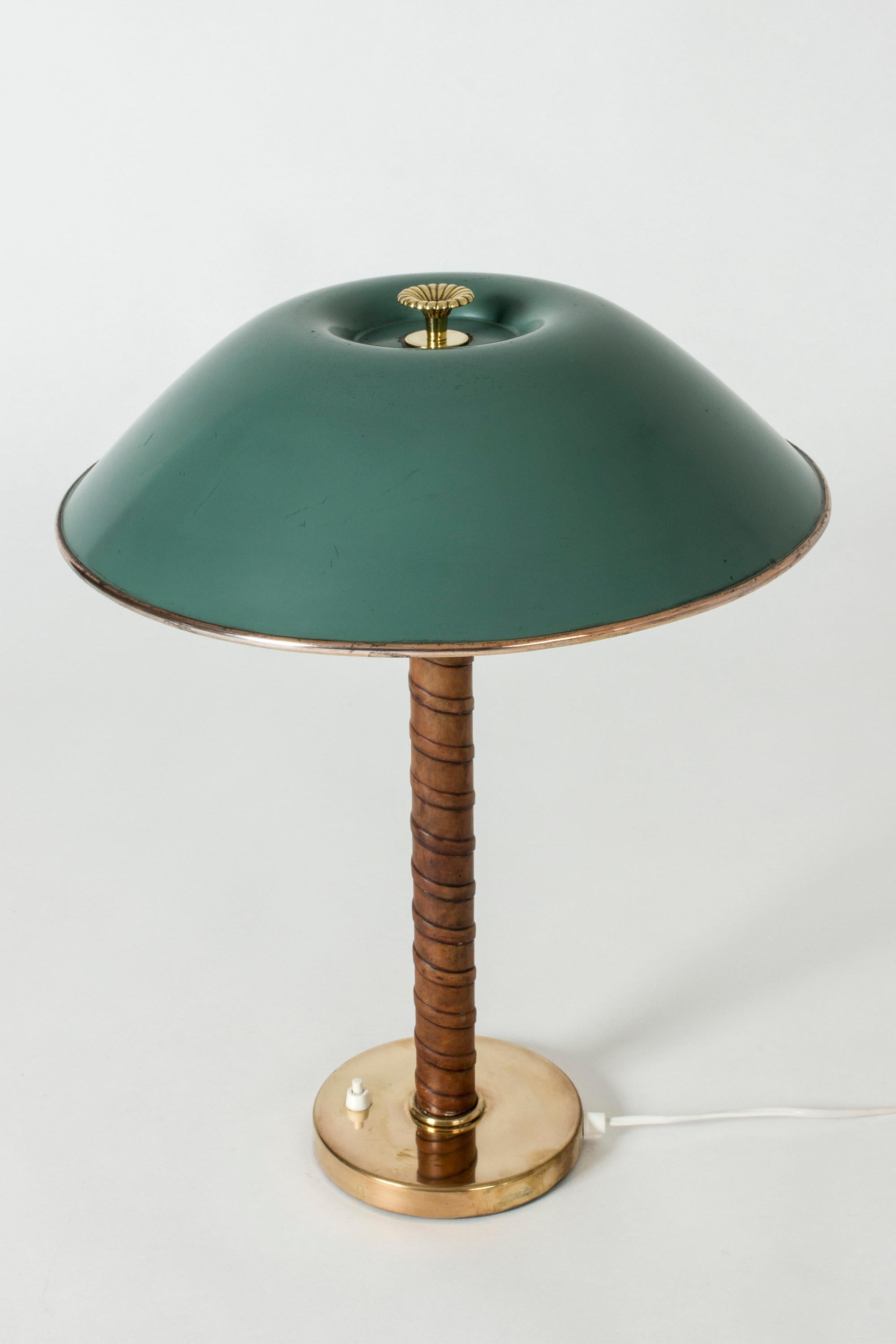 Scandinavian Modern Nordiska Kompaniet Brass Table Lamp with Green Lacquered Shade