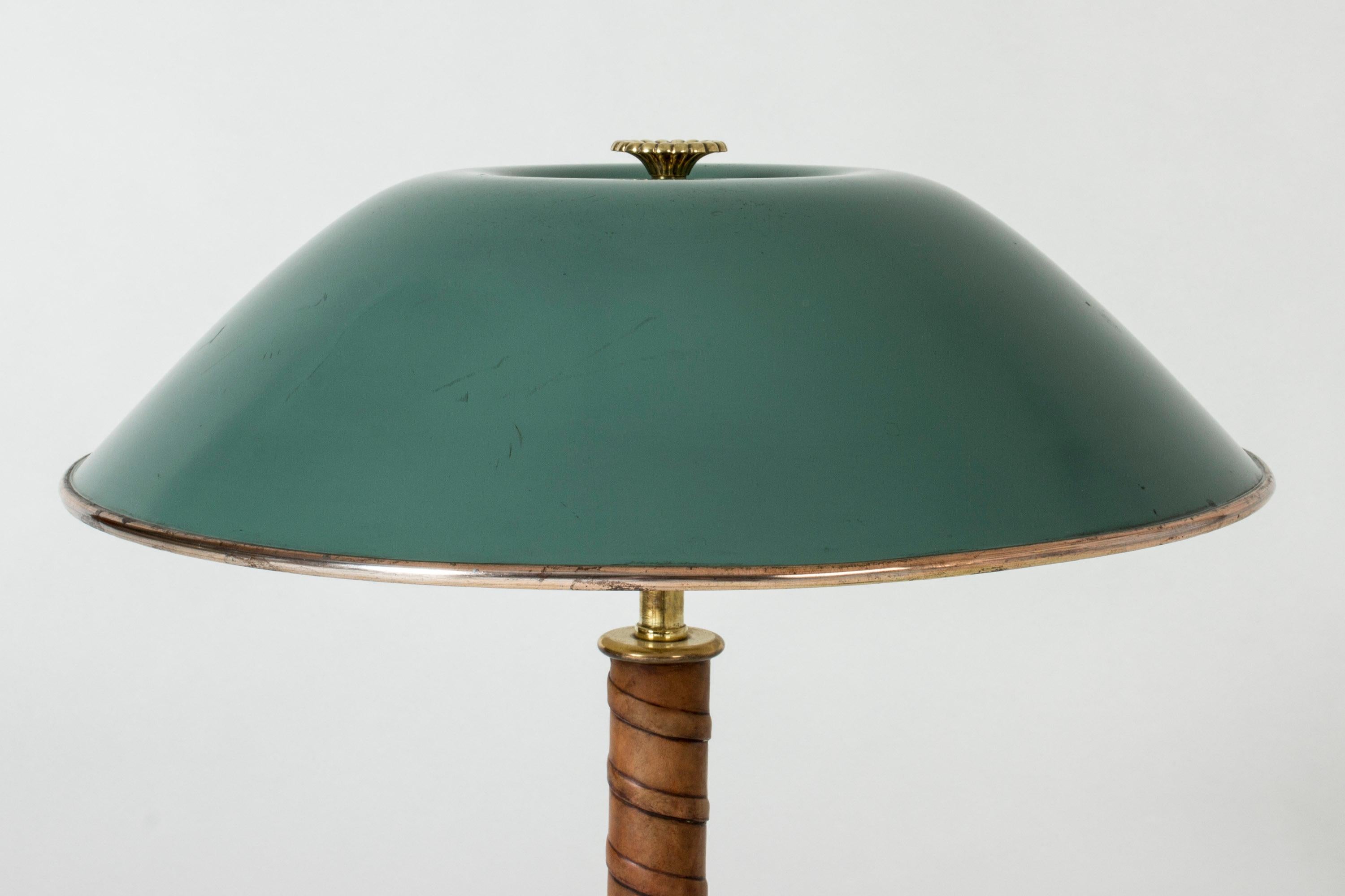 Swedish Nordiska Kompaniet Brass Table Lamp with Green Lacquered Shade