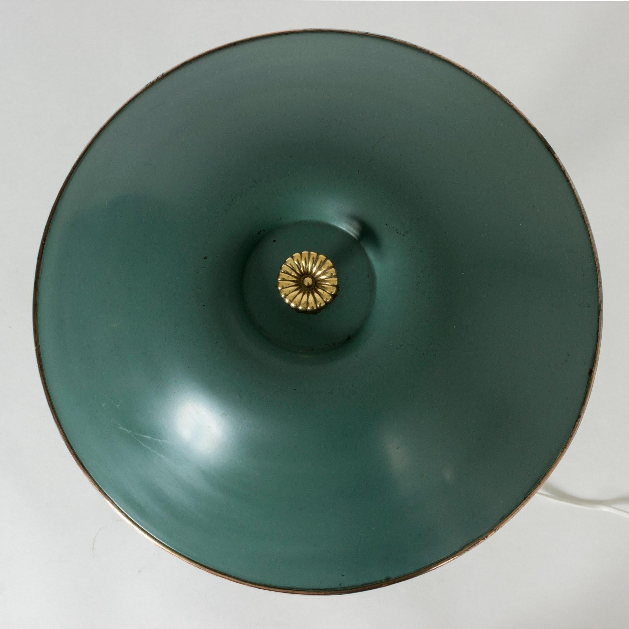 Nordiska Kompaniet Brass Table Lamp with Green Lacquered Shade 1