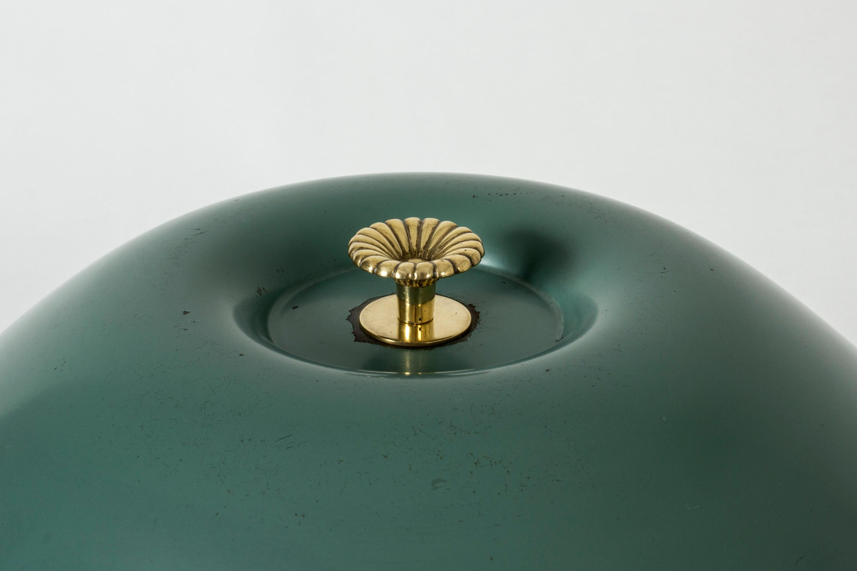 Nordiska Kompaniet Brass Table Lamp with Green Lacquered Shade 2