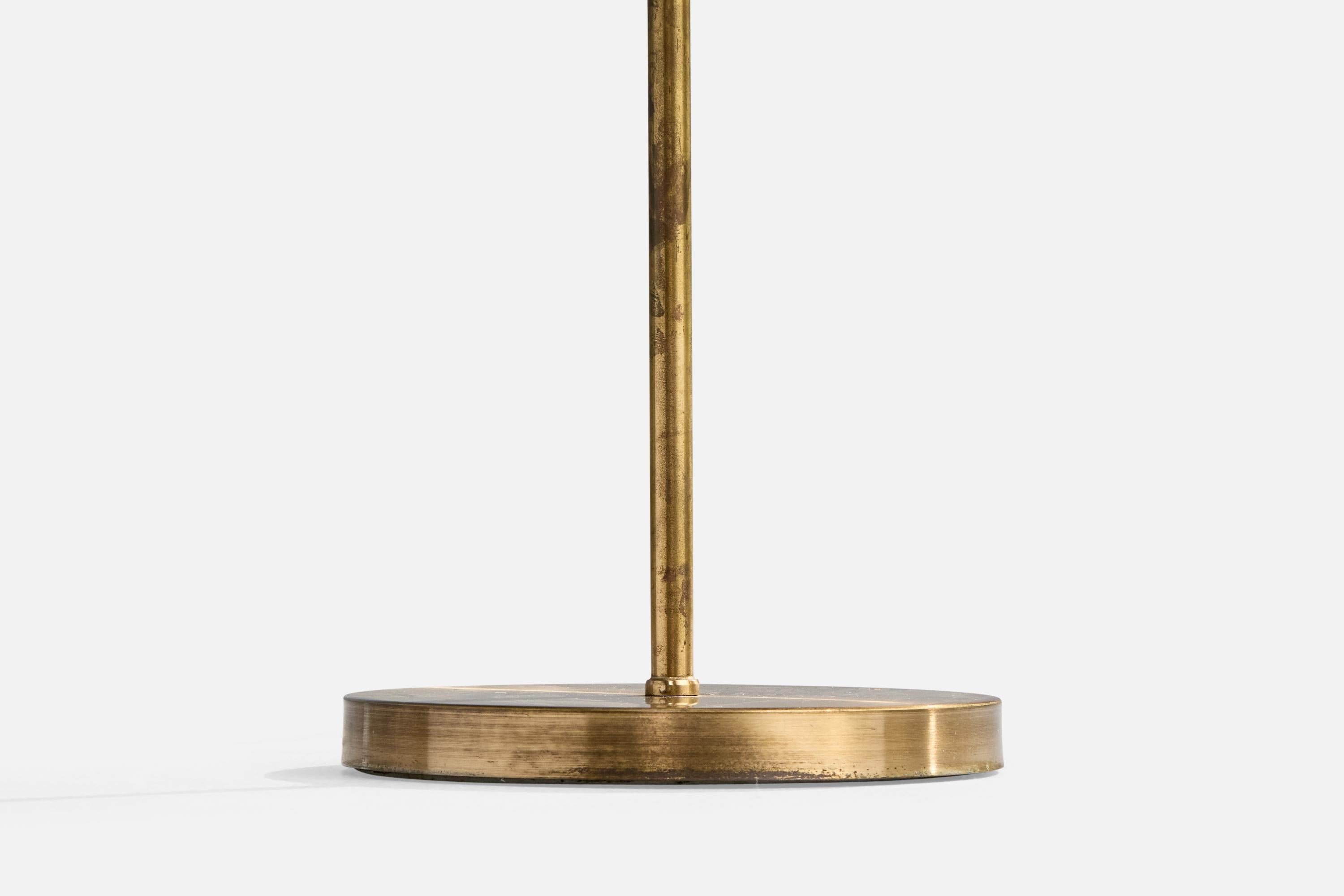 Nordiska Kompaniet, Stehlampe, Messing, Stoff, Schweden, 1940er Jahre im Angebot 1