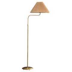 Nordiska Kompaniet, Floor Lamp, Brass, Raffia, Sweden, 1950s
