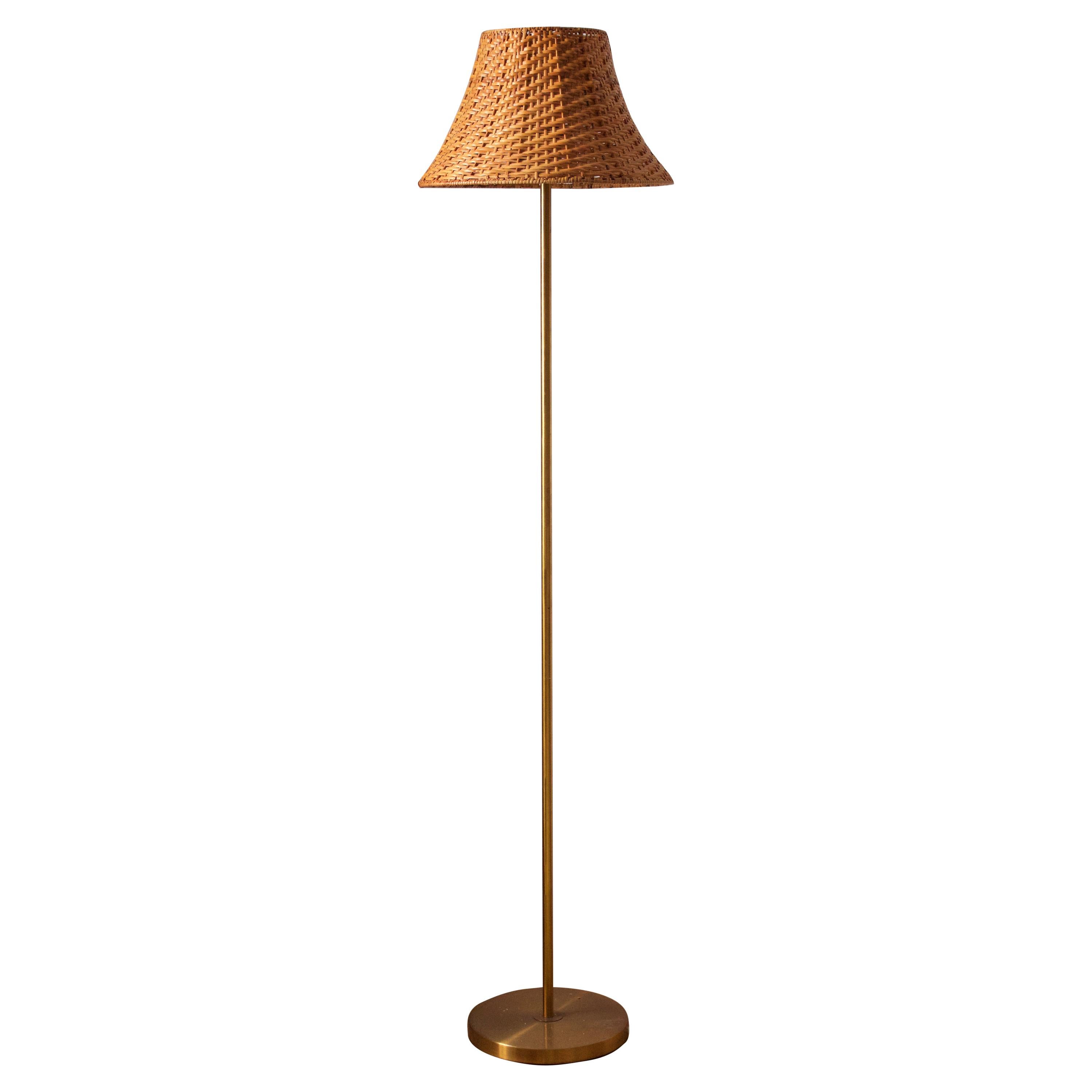 Nordiska Kompaniet, Floor Lamp, Brass, Rattan, Sweden, 1940s