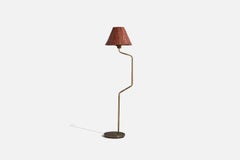 Nordiska Kompaniet, Stehlampe, Messing, Rattan, Schweden, 1950er Jahre