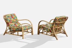 Nordiska Kompaniet, Lounge Chairs, Bamboo, Rattan, Fabric, Sweden, 1974