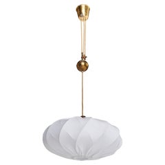 Nordiska Kompaniet, Pendant Light, Brass, Fabric, Sweden, 1940s