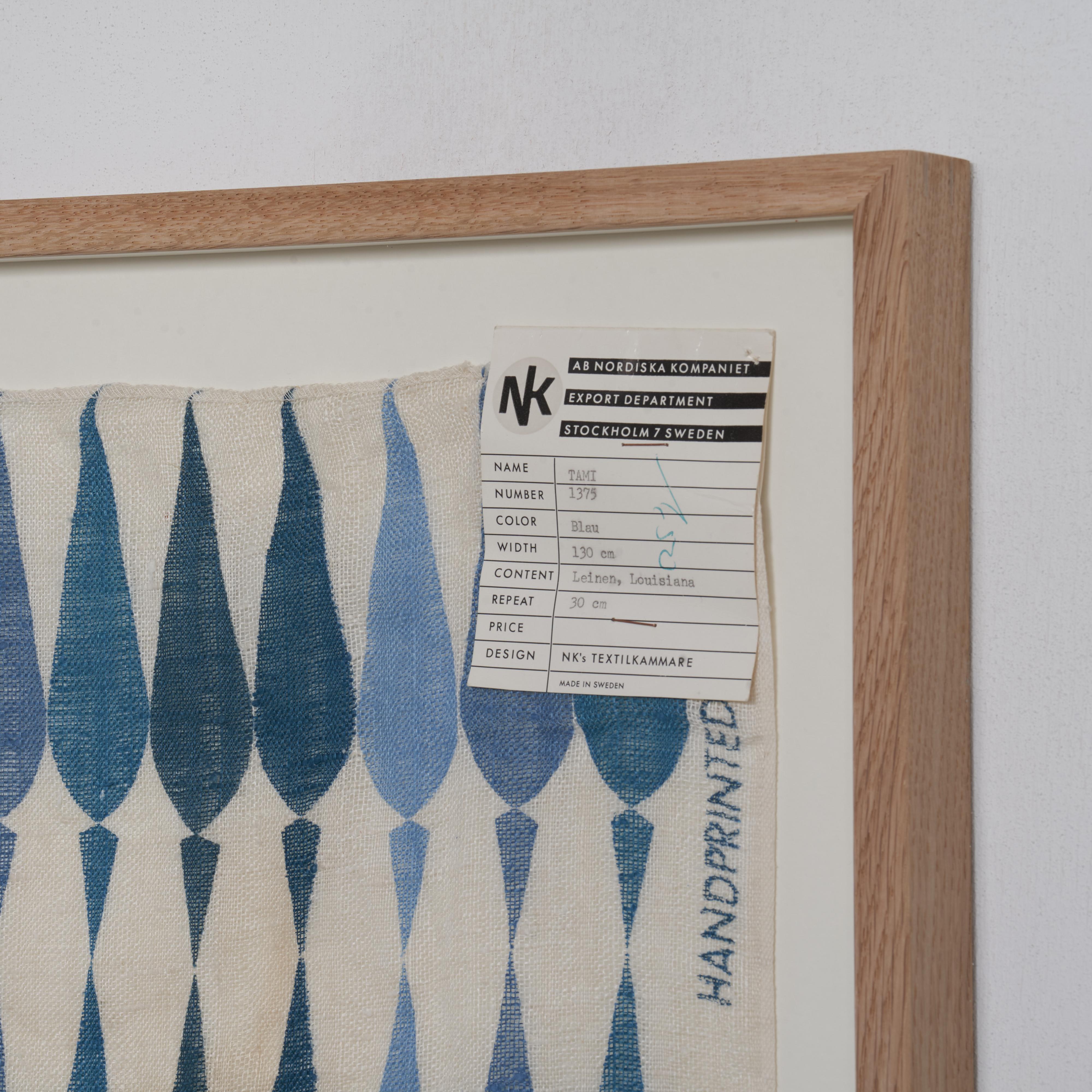 Nordiska Kompaniet Rare Pair of Framed Hand Printed Mid Century Linen Fabrics 3