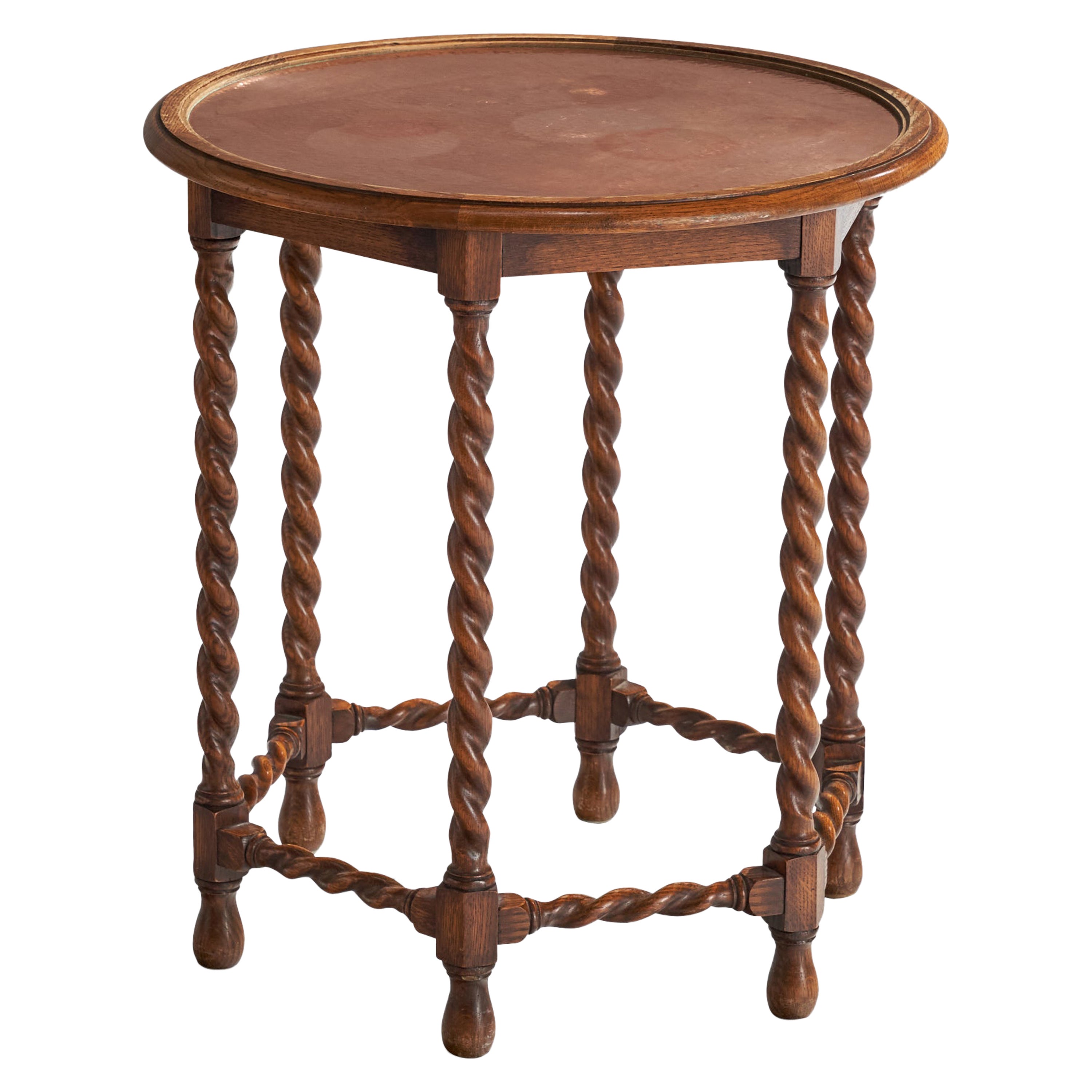 Nordiska Kompaniet, Side Table, Oak, Copper, Sweden, 1920s