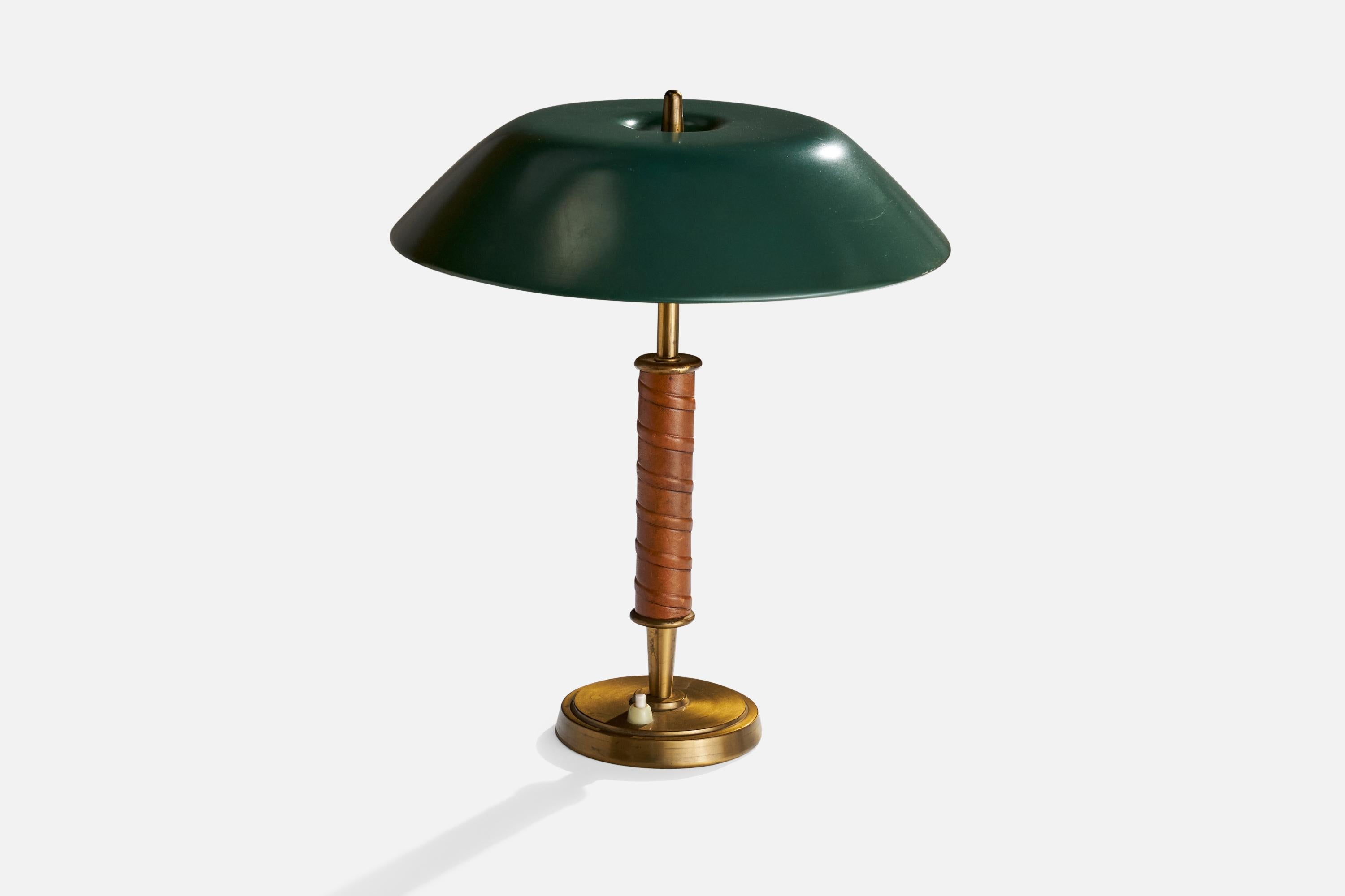 Scandinavian Modern Nordiska Kompaniet, Table Lamp, Brass, Leather, Metal, Sweden, 1940s For Sale