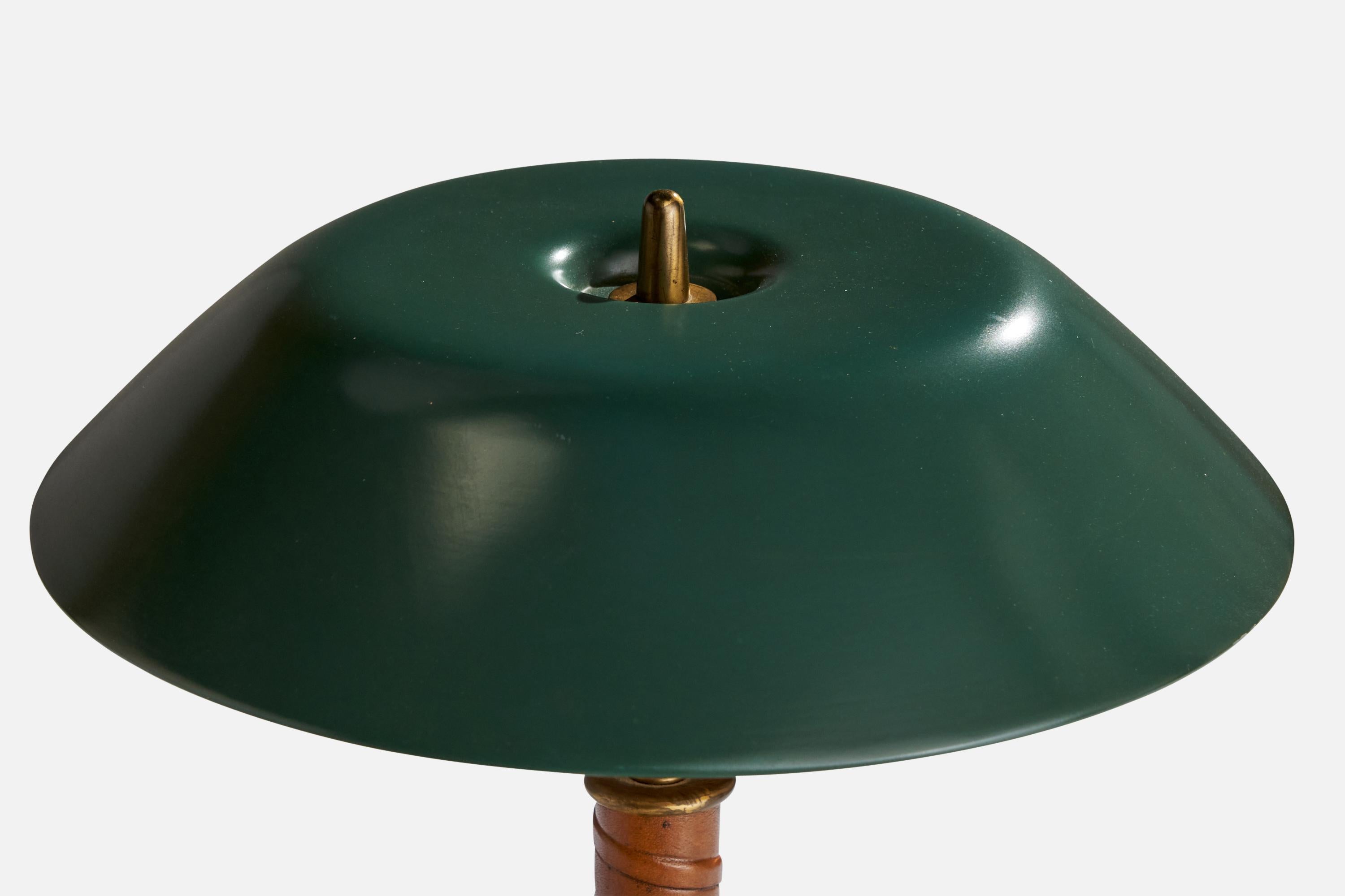 Swedish Nordiska Kompaniet, Table Lamp, Brass, Leather, Metal, Sweden, 1940s For Sale