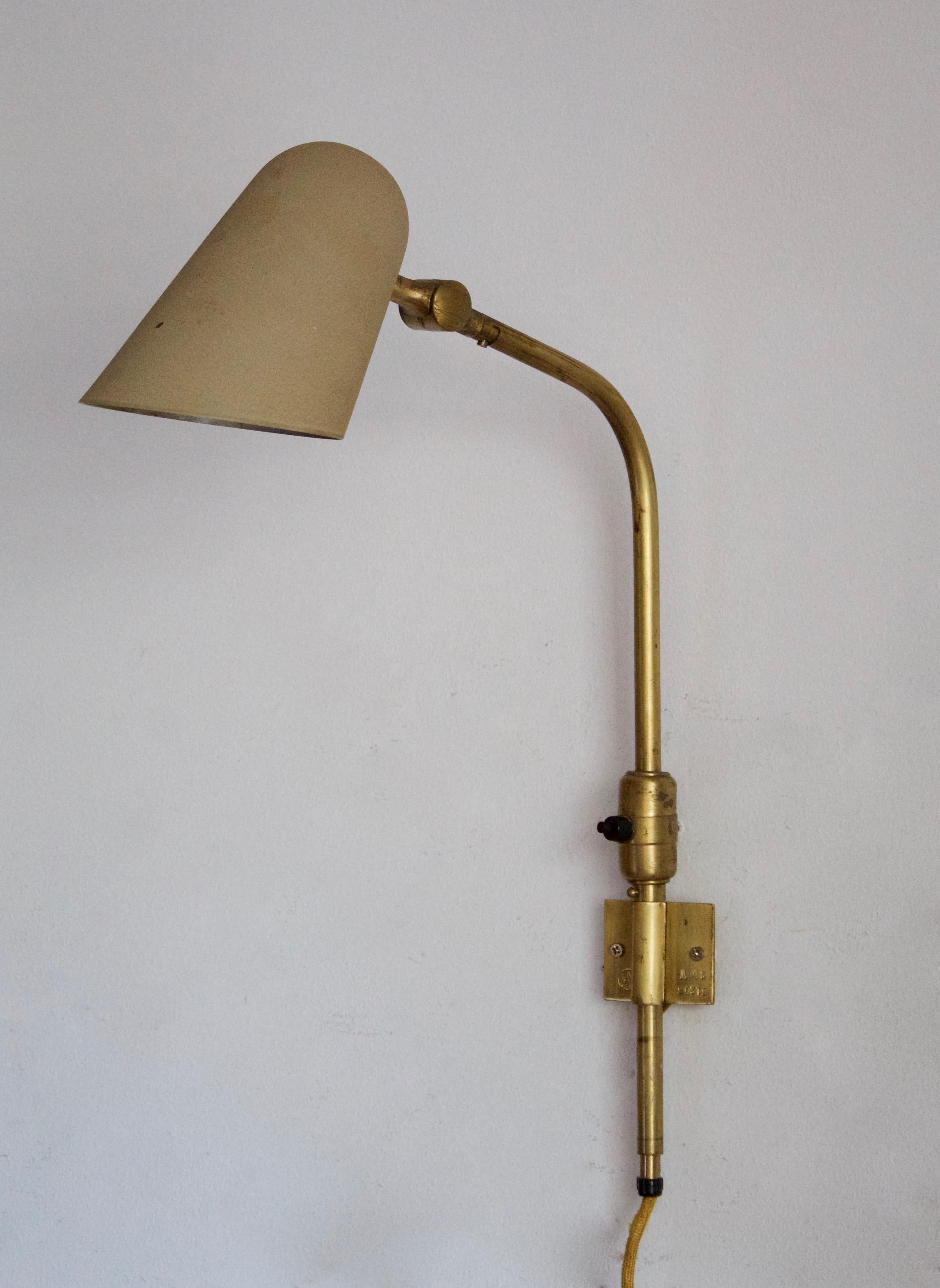A task light / desk light / wall light, designed by Nordiska Kompaniet. Produced 1940s. Impressed with makers mark and model number.

Likely originally designed to be mounted on a work table. Can be wall-mounted, however, requires installing a