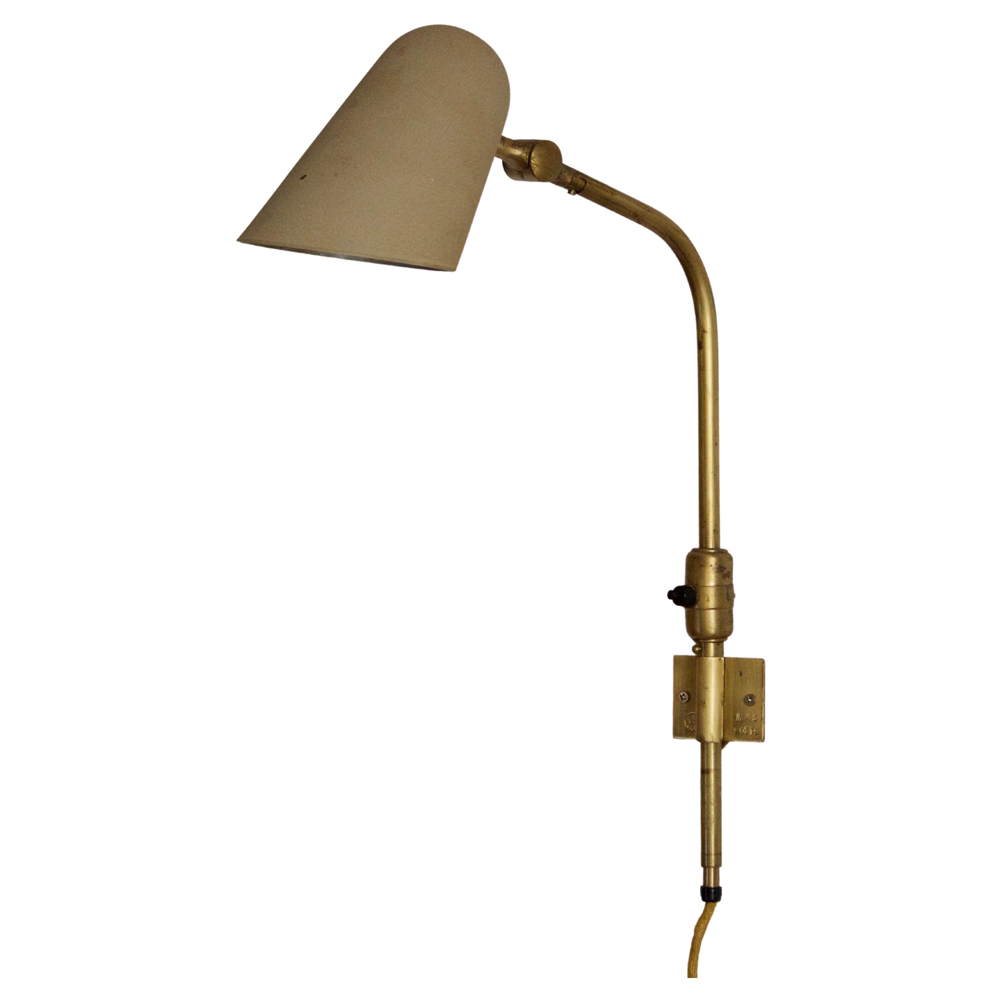 Nordiska Kompaniet, Task Light, Brass, Beige Lacquered Metal, Sweden, 1940s