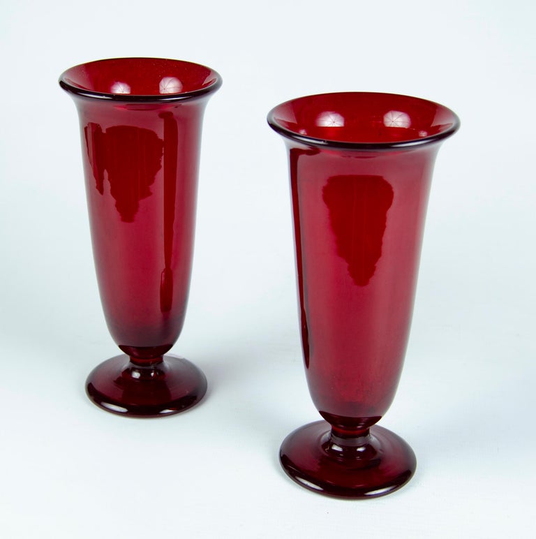 Pair of vases Nordiska red at 1stDibs