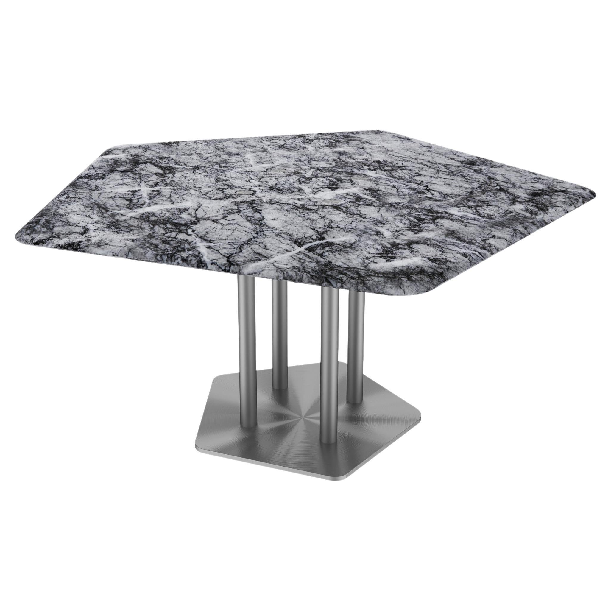 NORDST ELI Dining Table, Italian Grey Rain Marble, Danish Modern Design, New For Sale