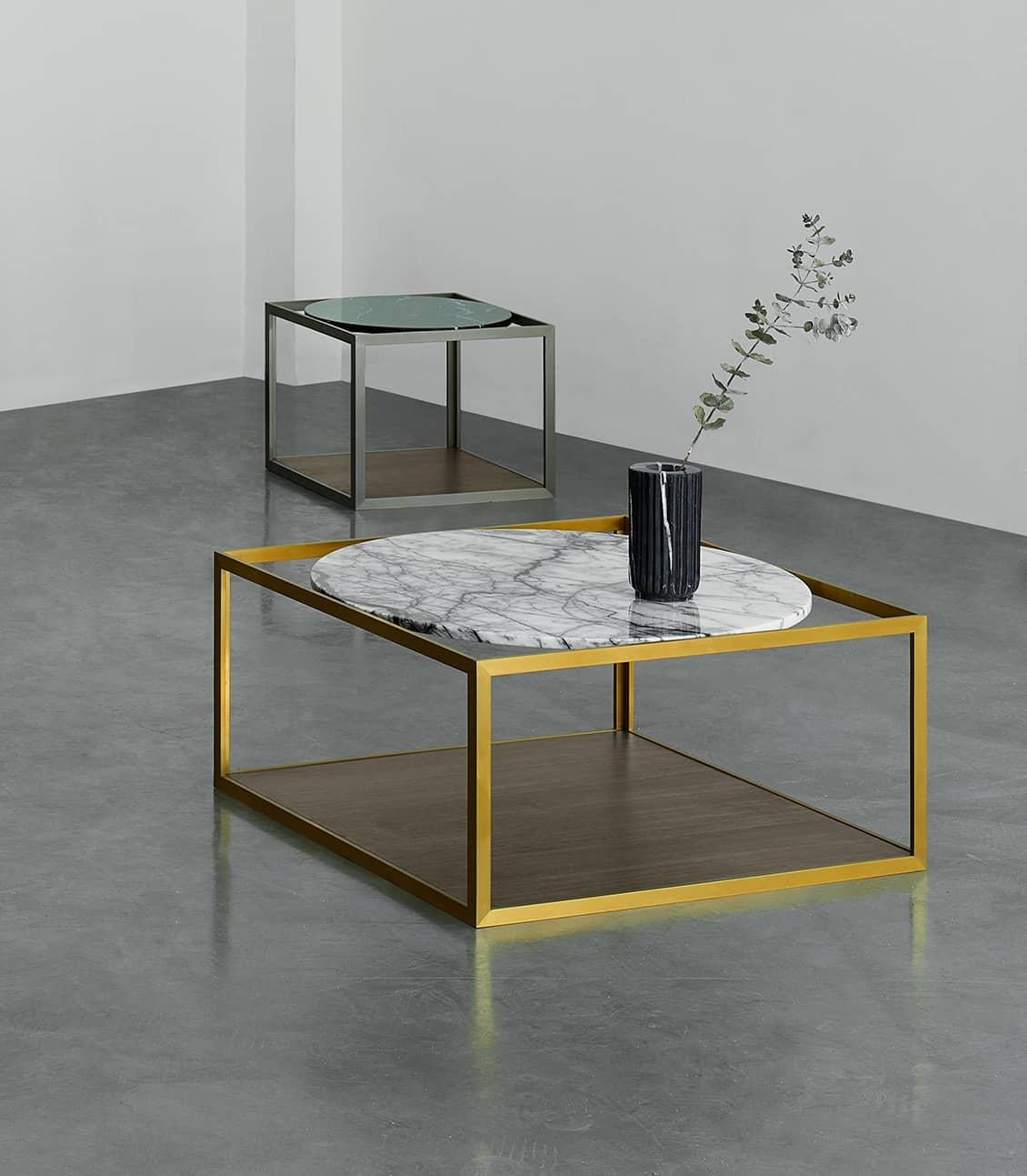 Metal NORDST GAARD Coffee Table, Italian White Mountain Marble, Danish Modern Design For Sale