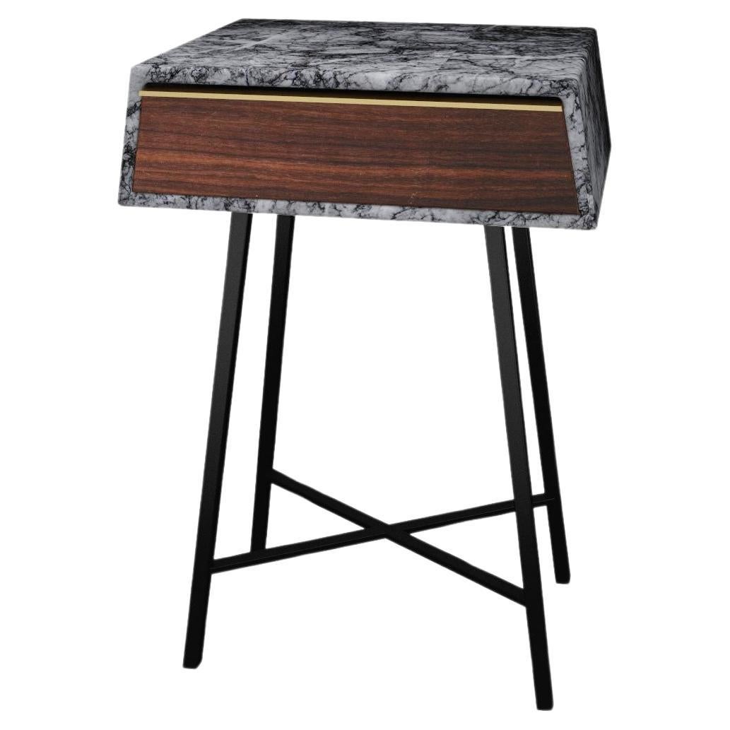 NORDST JESSICA 	Console 1 Drawer Table, Grey Rain Marble, Danish Modern Design