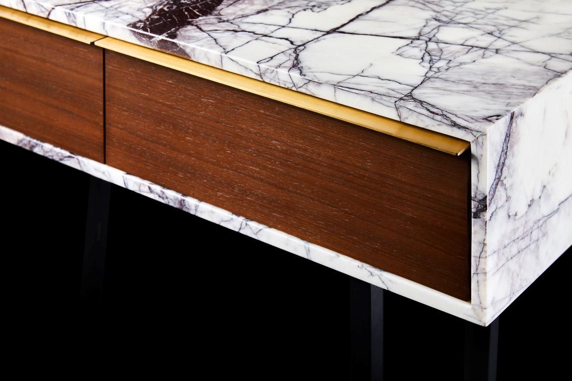 Polished NORDST JESSICA Console 2 Drawers Table, Black Eagle Marble, Danish Modern Design For Sale