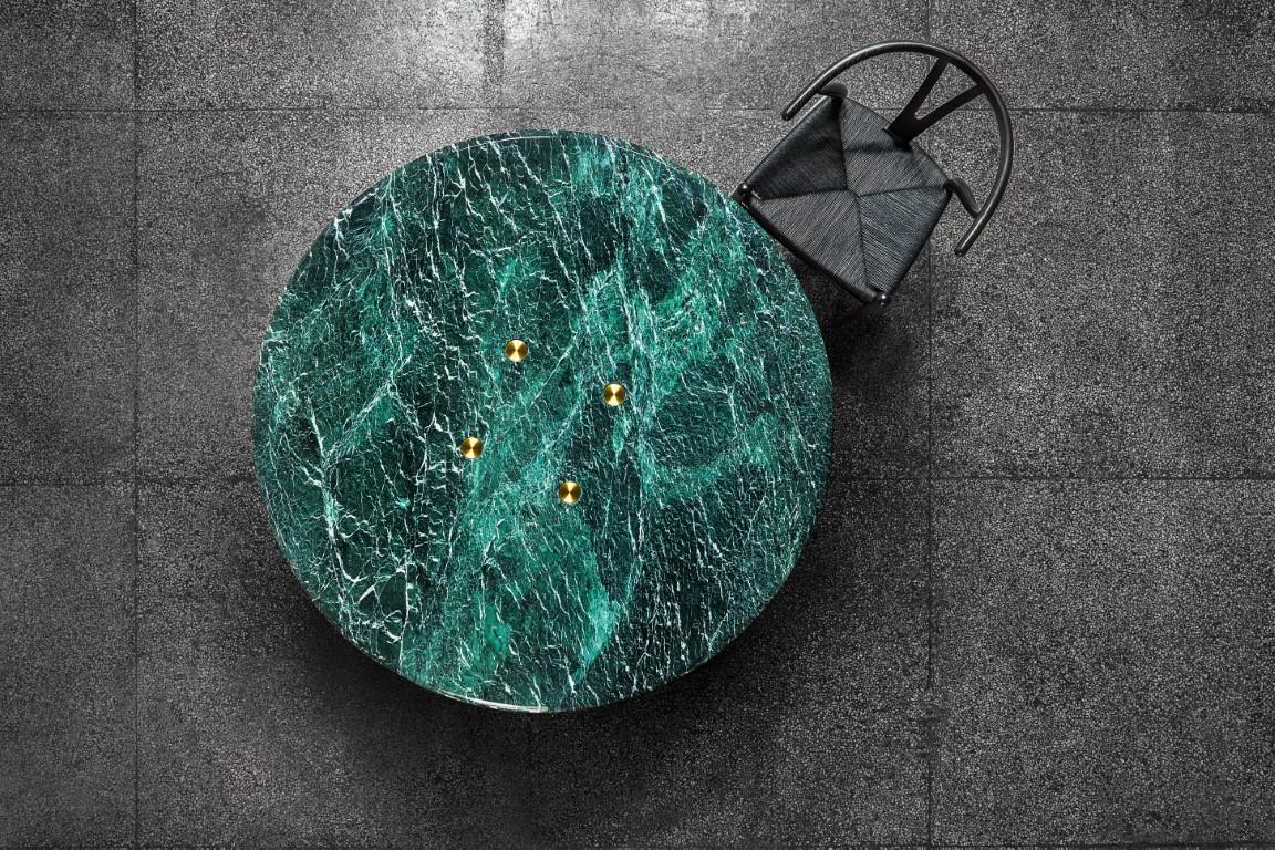 Metal NORDST Lot Dining Table, Italian Green Lightning Marble, Danish Modern Design For Sale