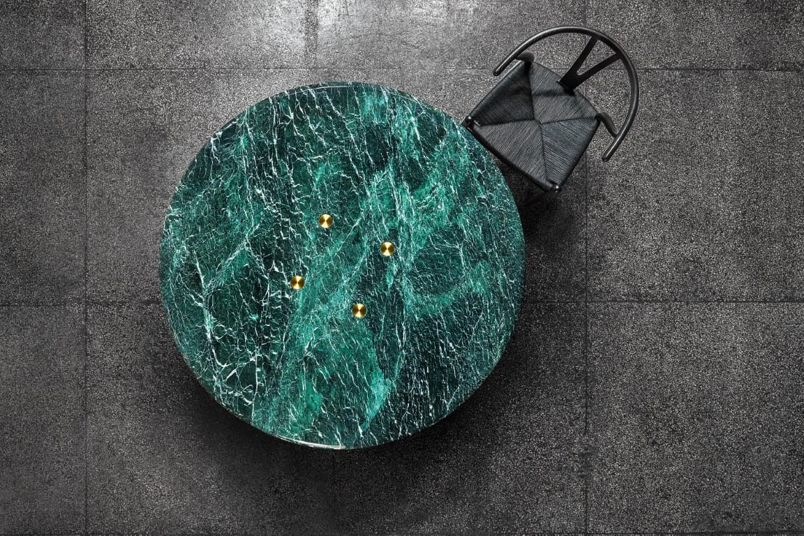 Travertin Table de salle à manger NORDST Lot, italienne en marbre vert Lightning, design moderne danois en vente
