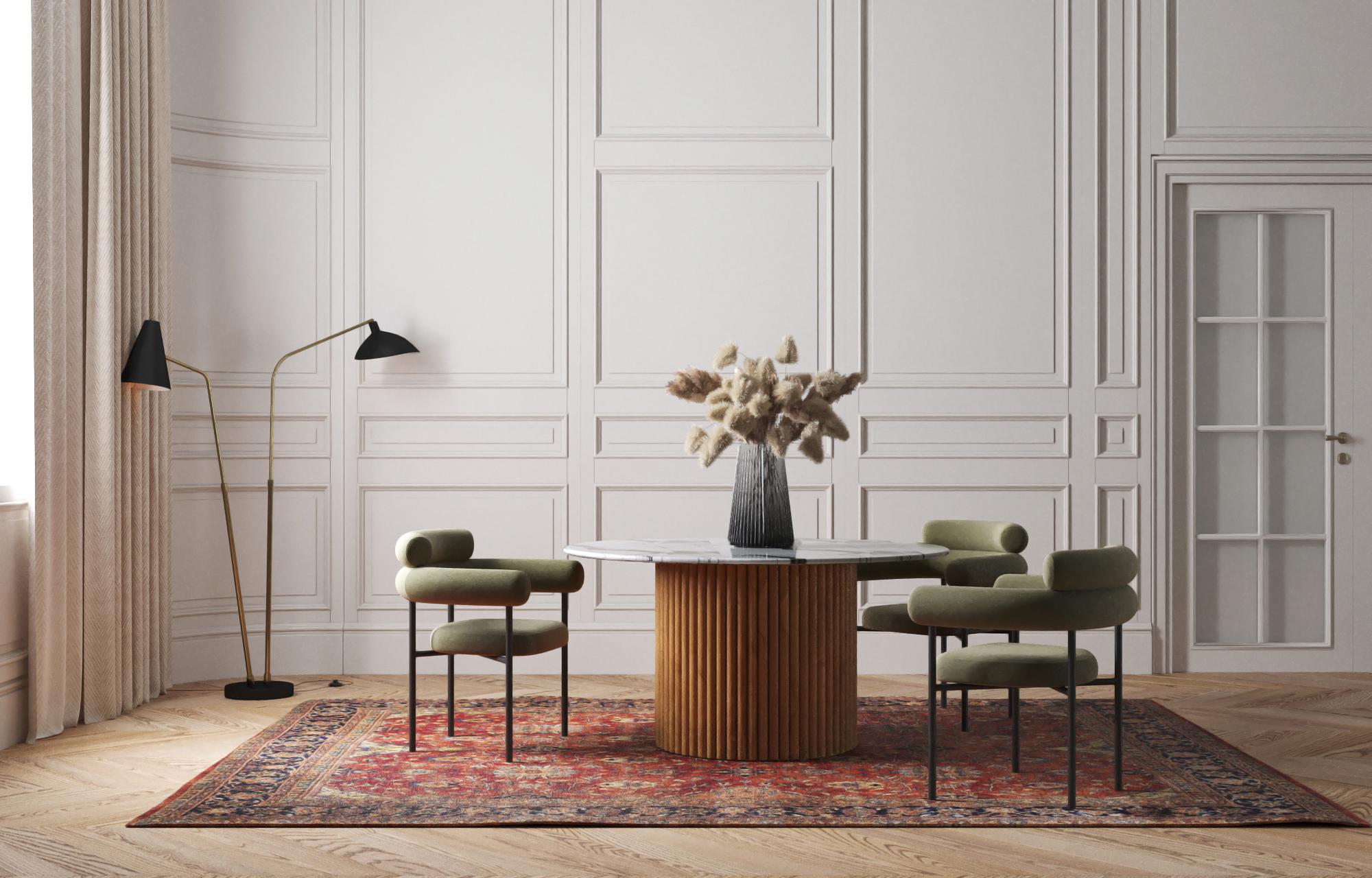 Chinois Table de salle à manger Mette, marbre blanc de montagne italien, design moderne danois en vente