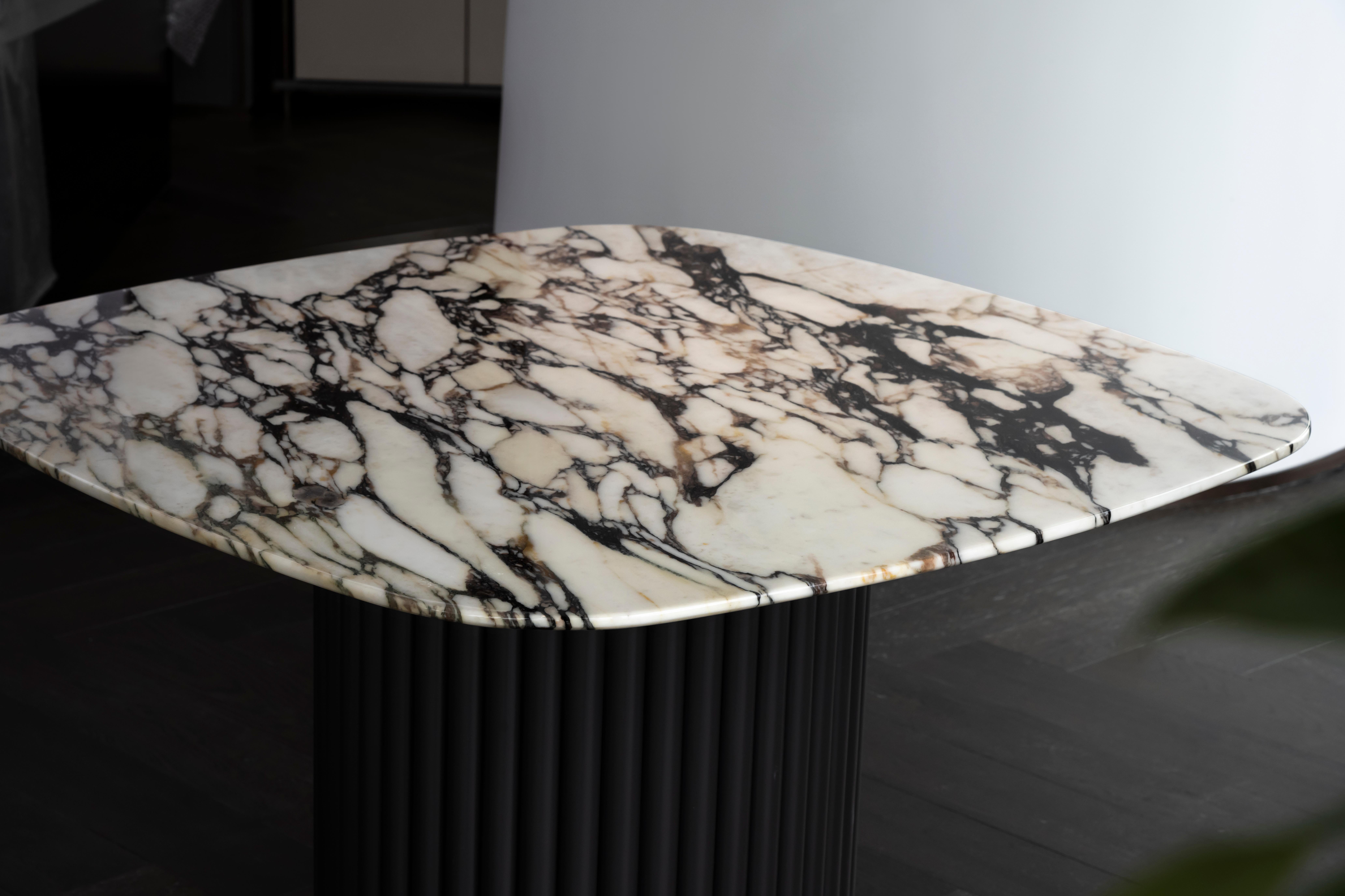 Brushed NORDST Mette Square Dining Table, Italian Calacatta Marble, Danish Modern Design For Sale