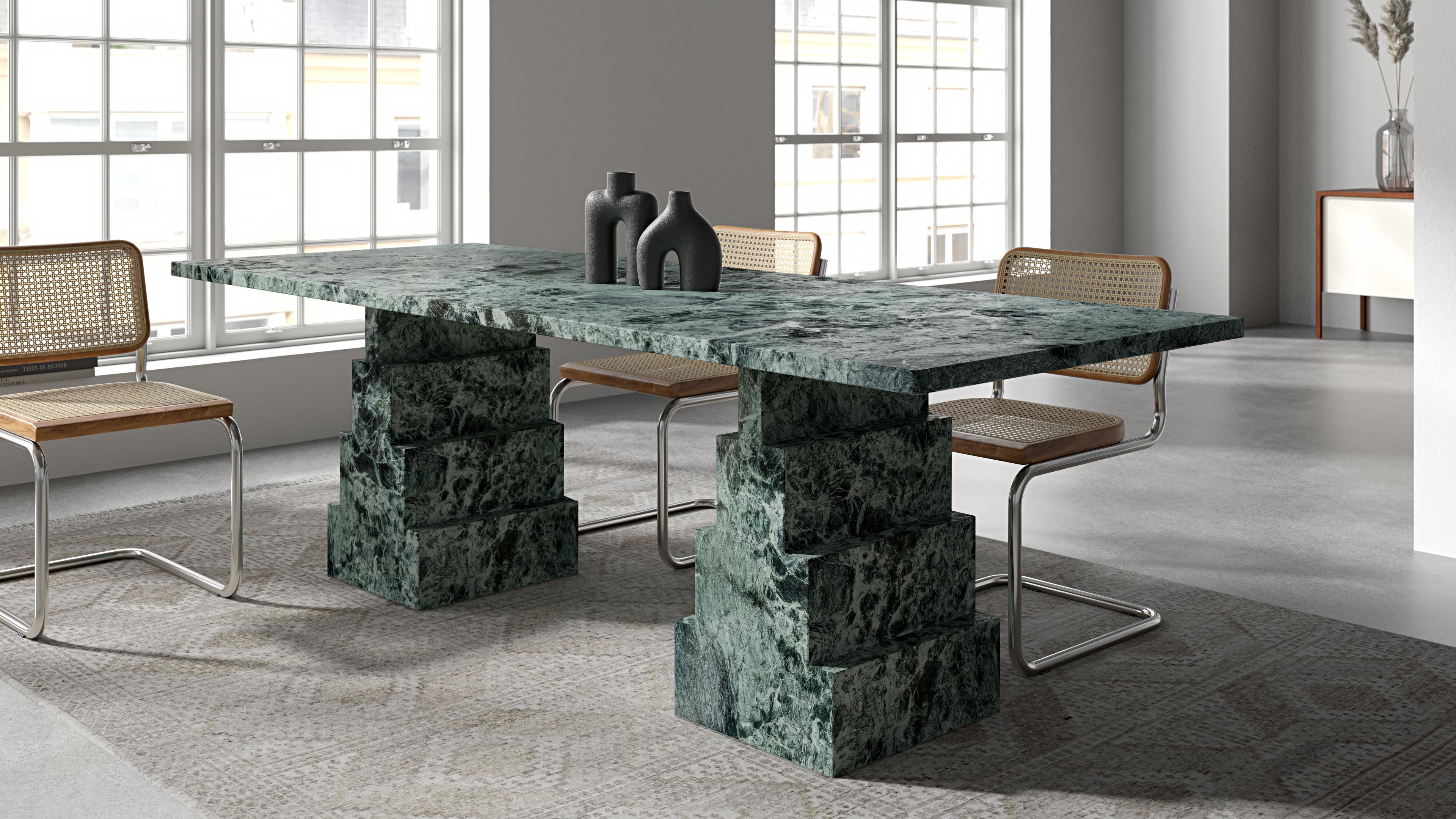 Fait main Table de salle à manger NORDST NIKO, marbre vert italien, design moderne danois en vente
