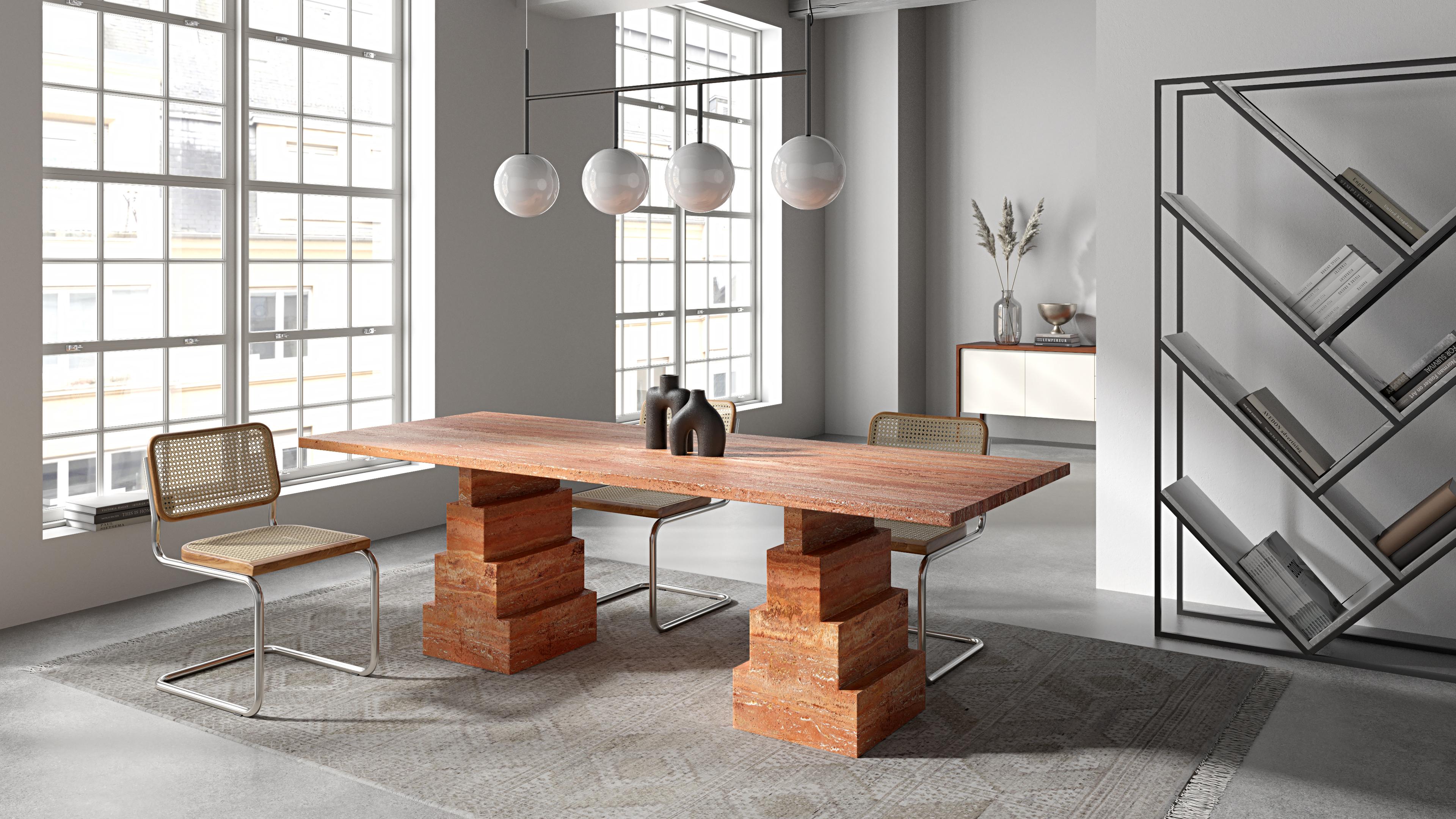 Hand-Crafted NORDST NIKO Dining Table, Italian Red Travertine Marble, Danish Modern Design For Sale