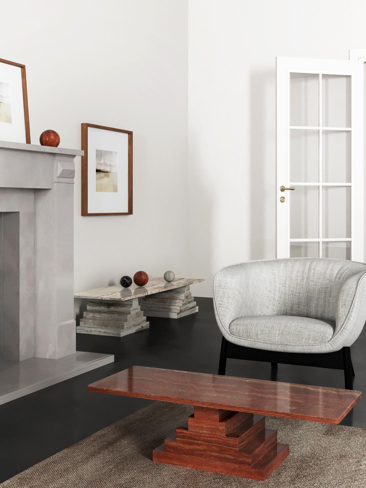 Chinois NORDST Nikos Rect. Table basse italienne en travertin rouge, design moderne danois en vente