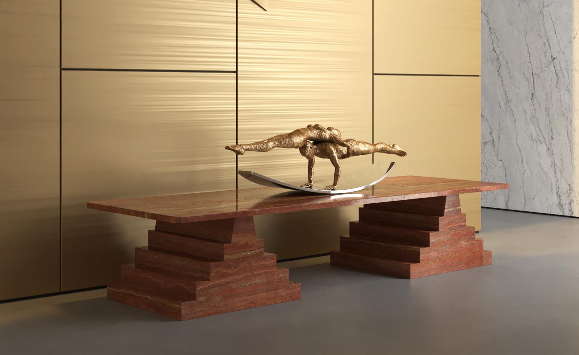 Brushed NORDST NIKO Rect. Coffee table, Italian Red Travertine, Danish Modern Design For Sale