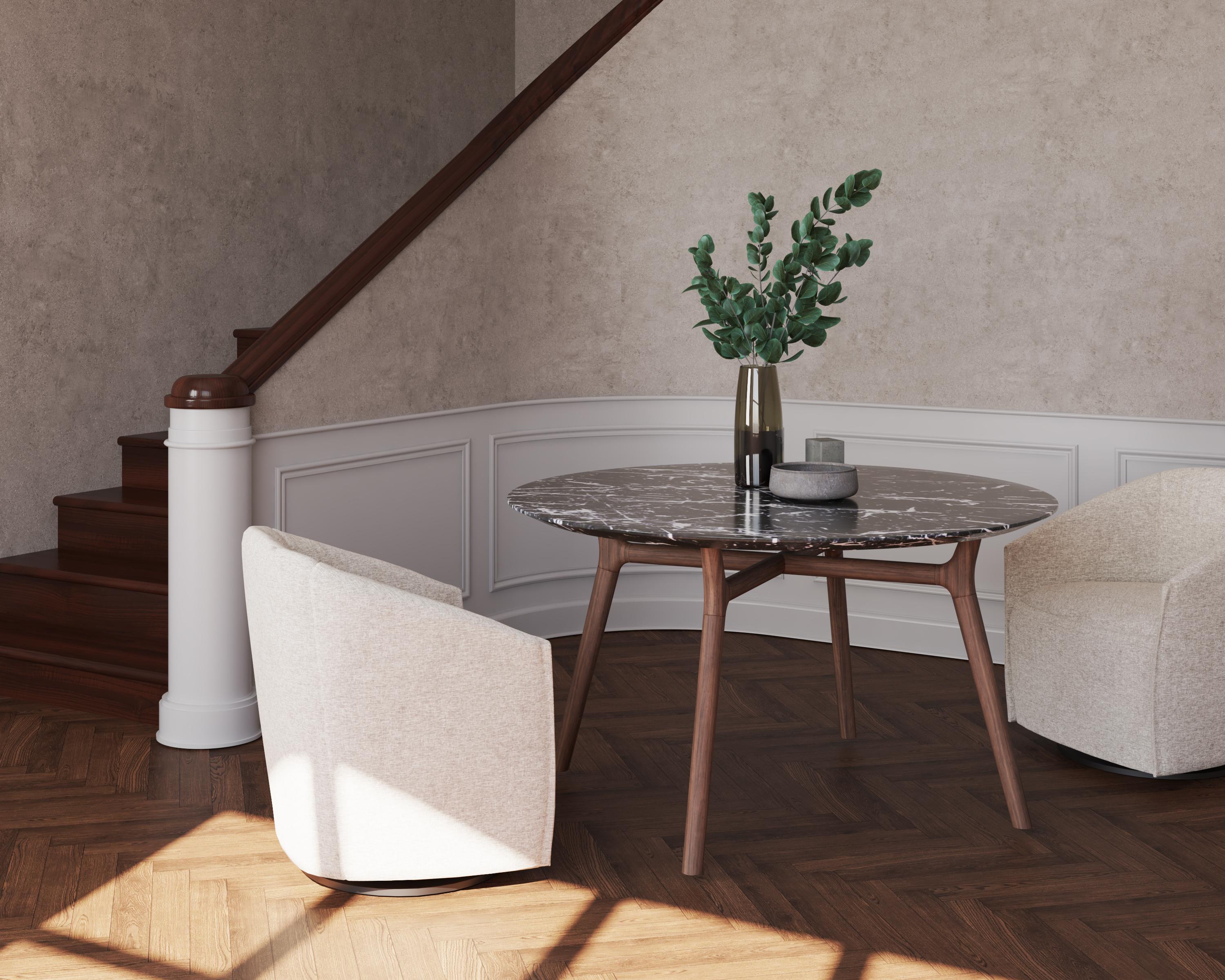 Fait main Table à manger NORDST POUL, marbre blanc de montagne italien, design moderne danois en vente