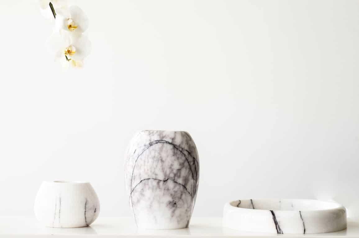 Polished NORDST STANLEY Plate Vase, Italian Black Eagle Marble, Danish Modern Desgin For Sale