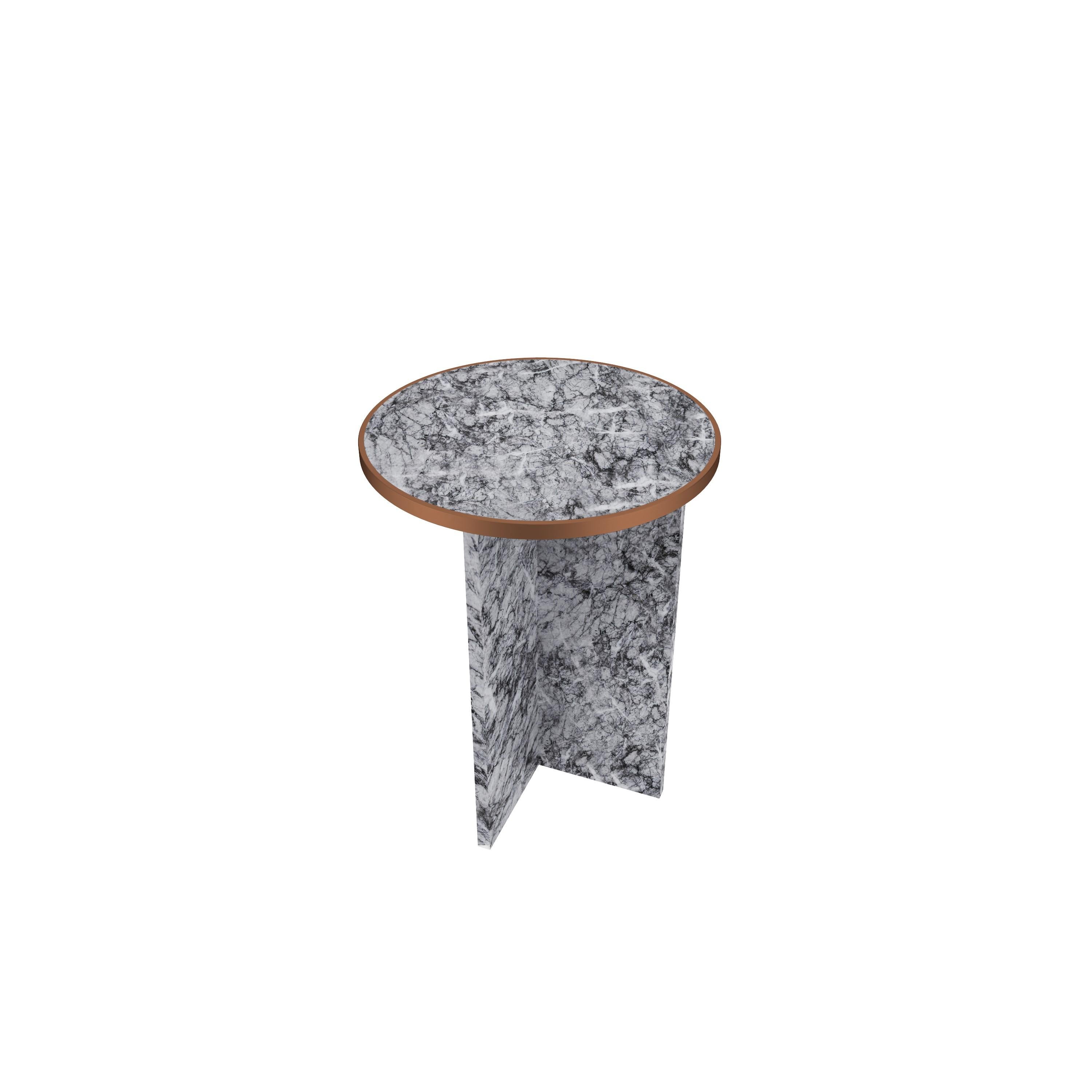 Scandinavian Modern NORDST T-Round Side Table, Italian White Mountain Marble, Danish Modern Design For Sale