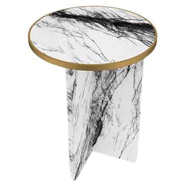 NORDST T-Round Side Table, Italian White Mountain Marble, Danish Modern Design For Sale
