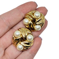 NORDSTROM signiert Vintage Gold Ton Perlen Designer Clip auf Ohrringe