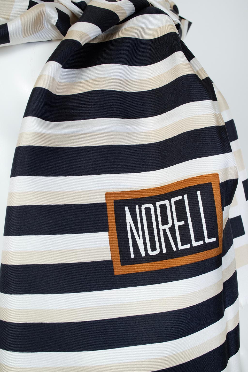 Norell Oversize Graphic Black Ivory Taupe Stripe Silk Scarf – 72” x 36”, 1960s For Sale 3