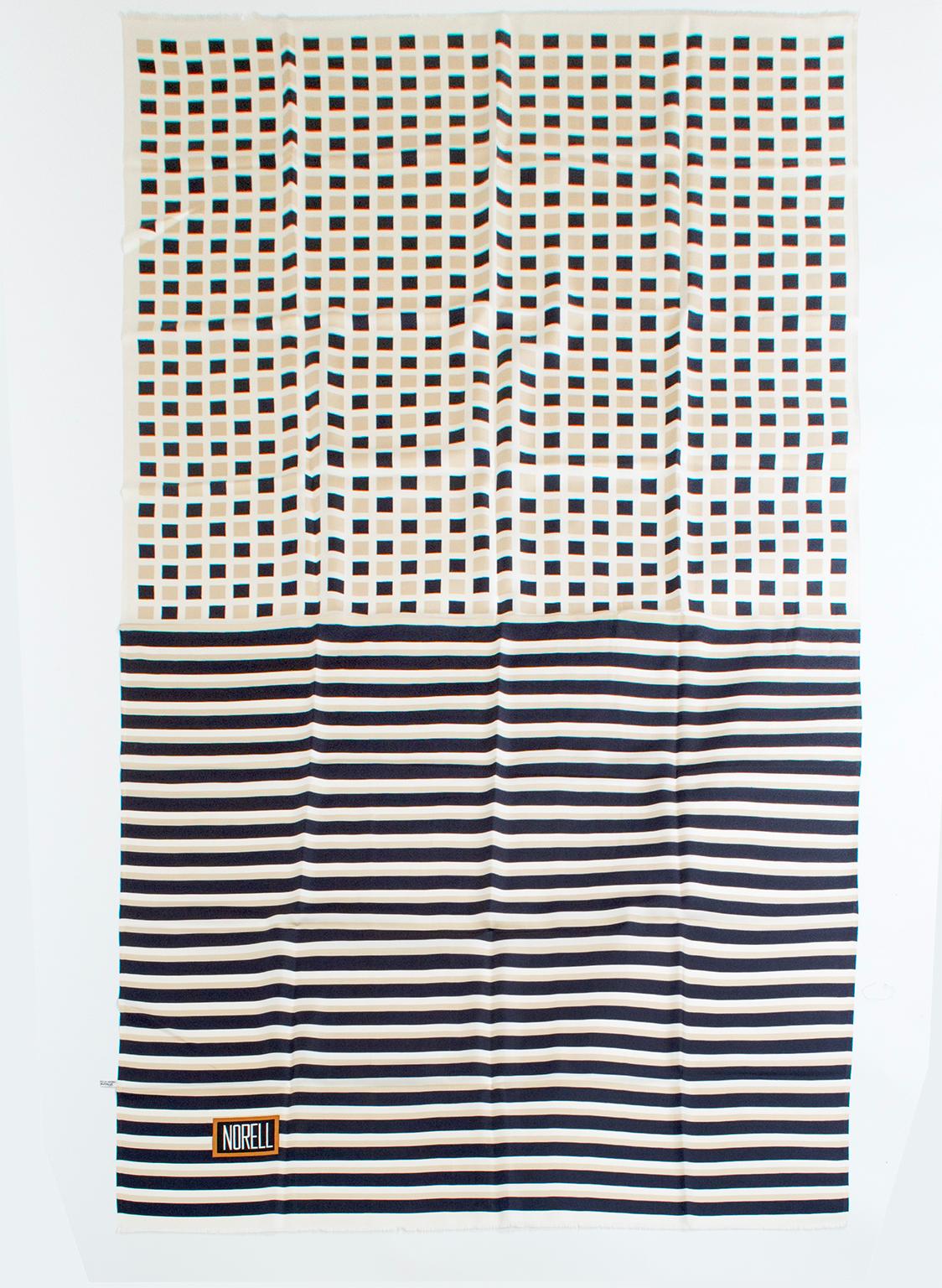 Norells Oversize Graphic Black Ivory Taupe Stripe Silk Scarf - 72 x 36, 1960s en vente 4