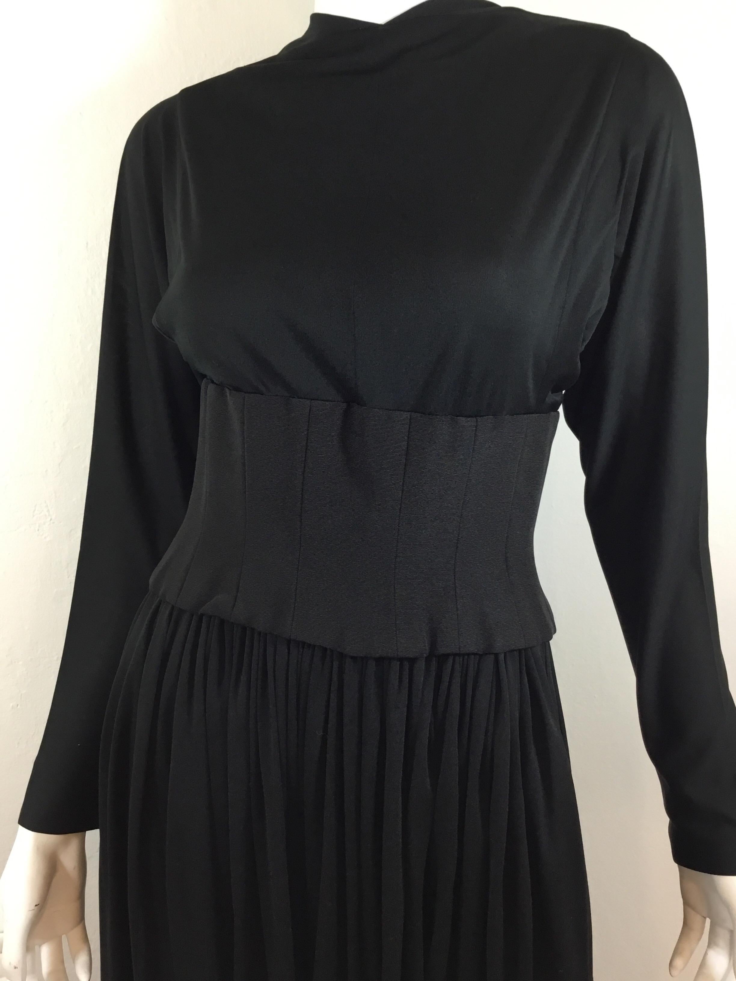 Black Norman Norell 1940s Matte Jersey Corseted Blouse and Skirt  For Sale