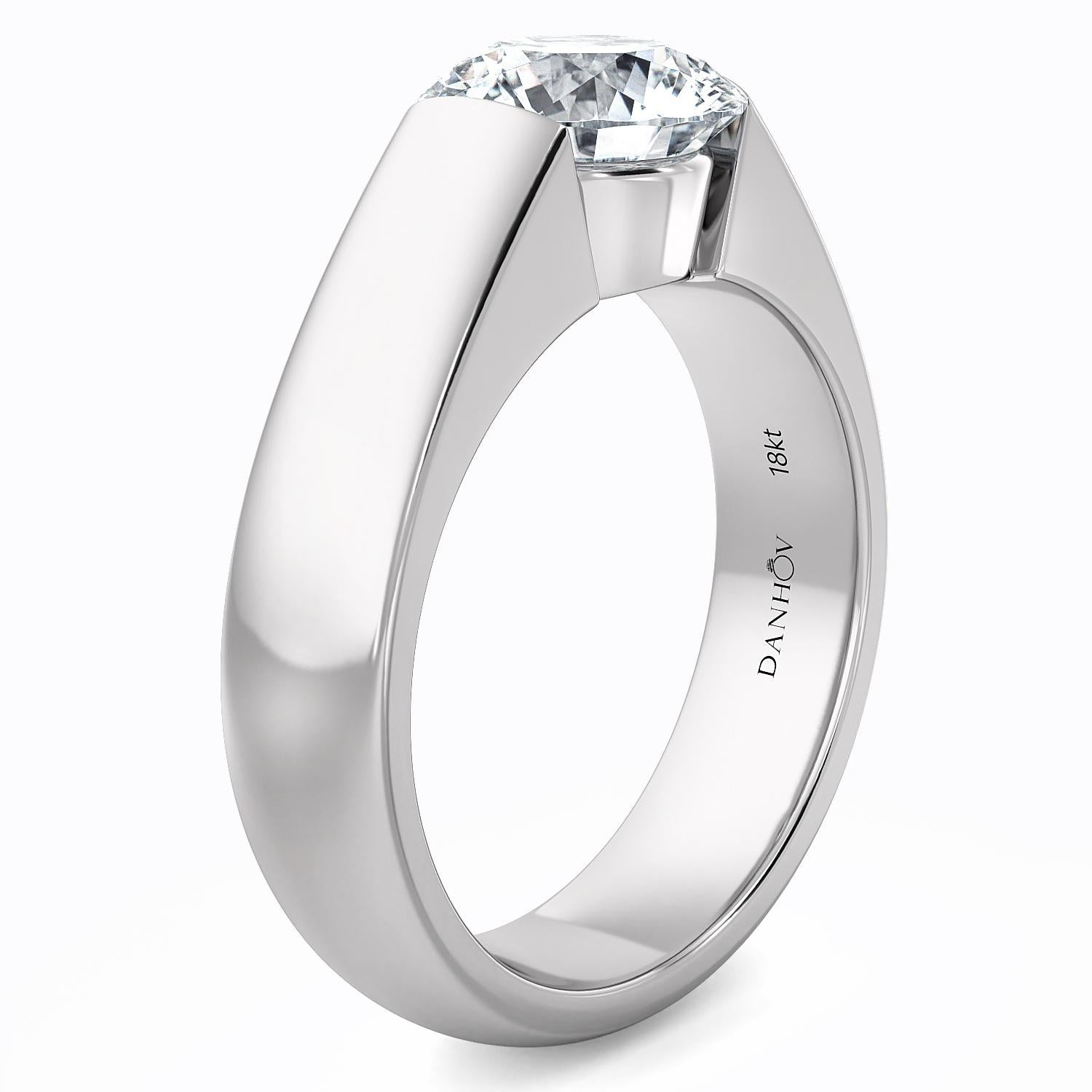 For Sale:  Norem de Danhov tension style engagement ring in 14k White Gold with Moissanite  2