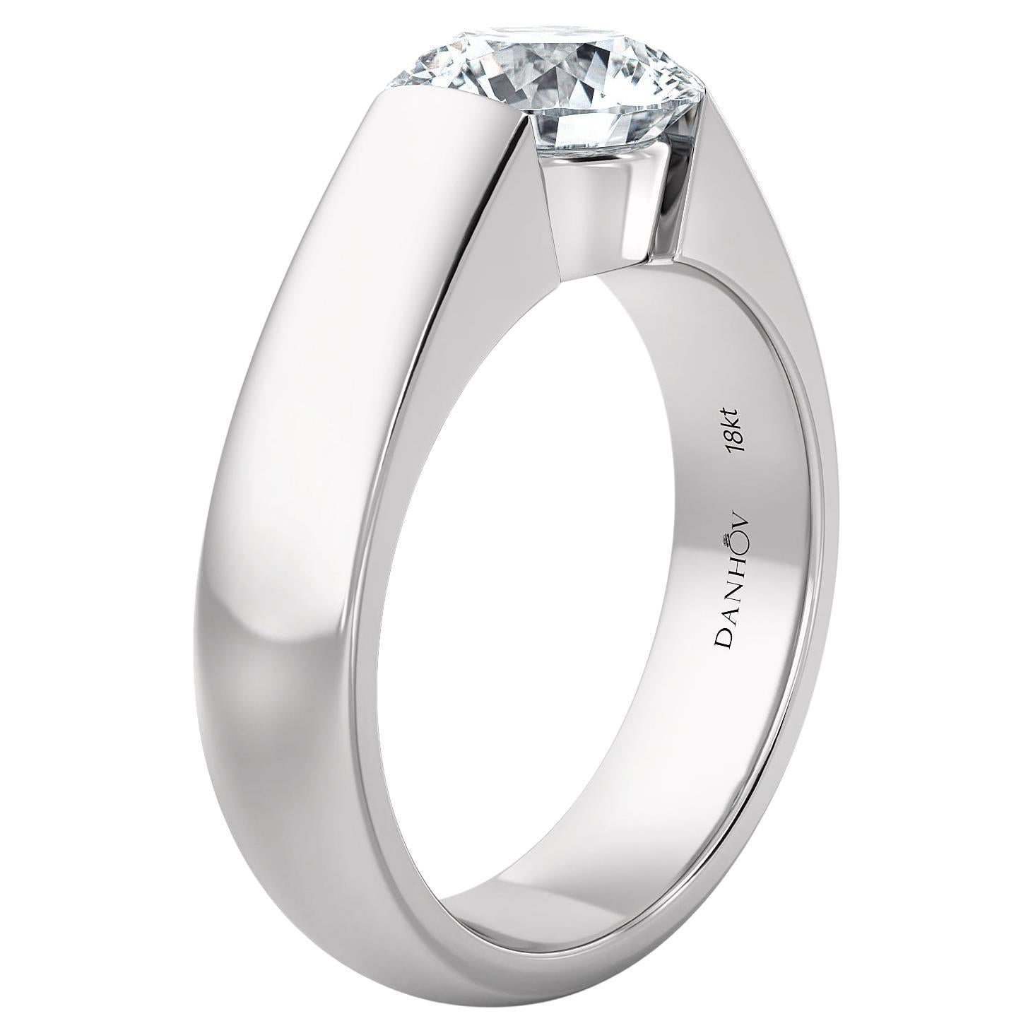 For Sale:  Norem de Danhov tension style engagement ring in 14k White Gold with Moissanite