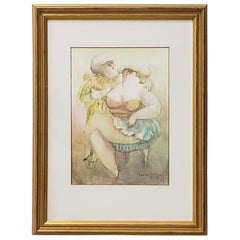 Vintage Norha Beltran 'Bolivia' "Two Women" Original Watercolor, circa 1980s