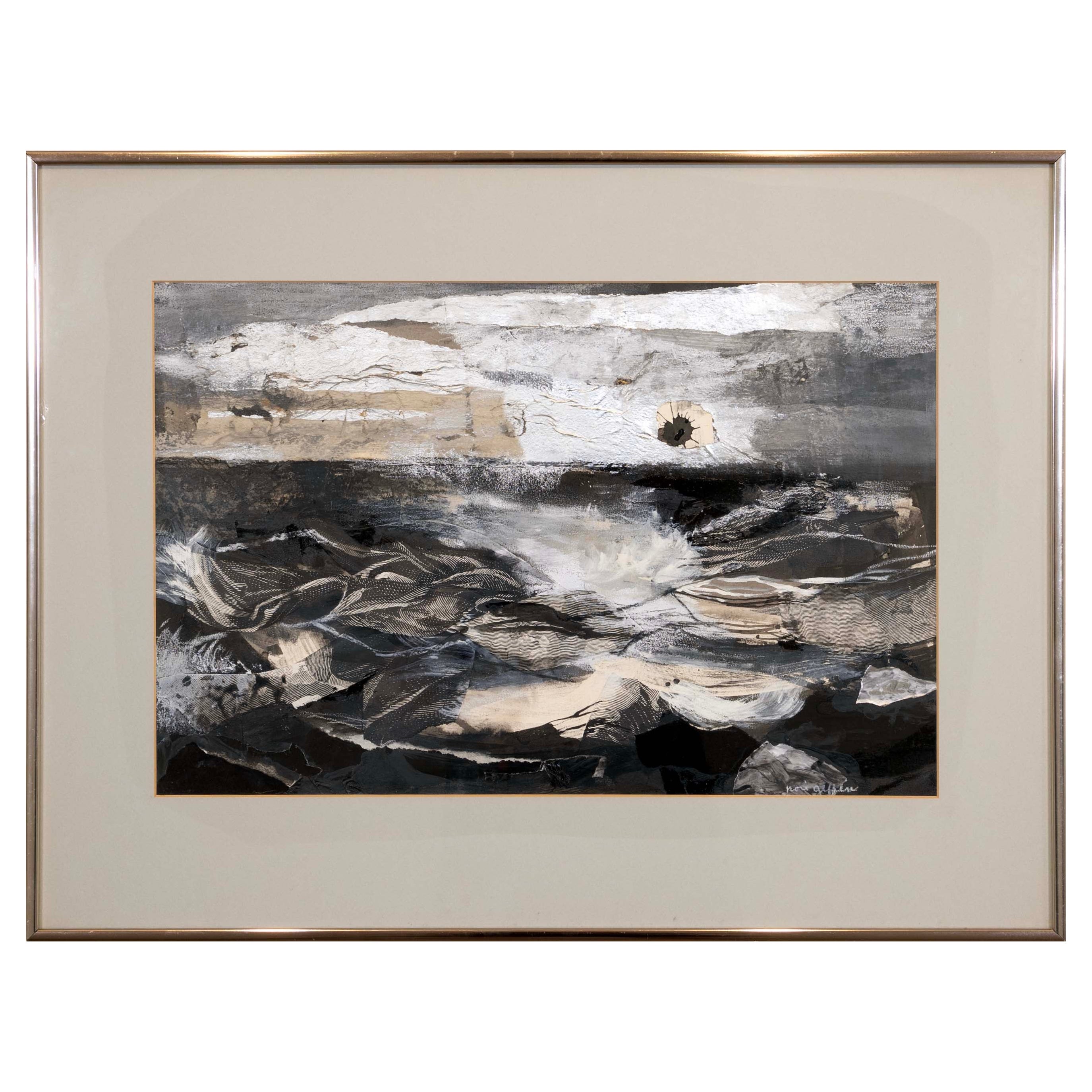 Nori Geffen In The Beginning signé, peinture mixte moderne encadrée des années 1970