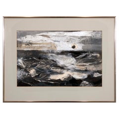 Nori Geffen In The Beginning signé, peinture mixte moderne encadrée des années 1970