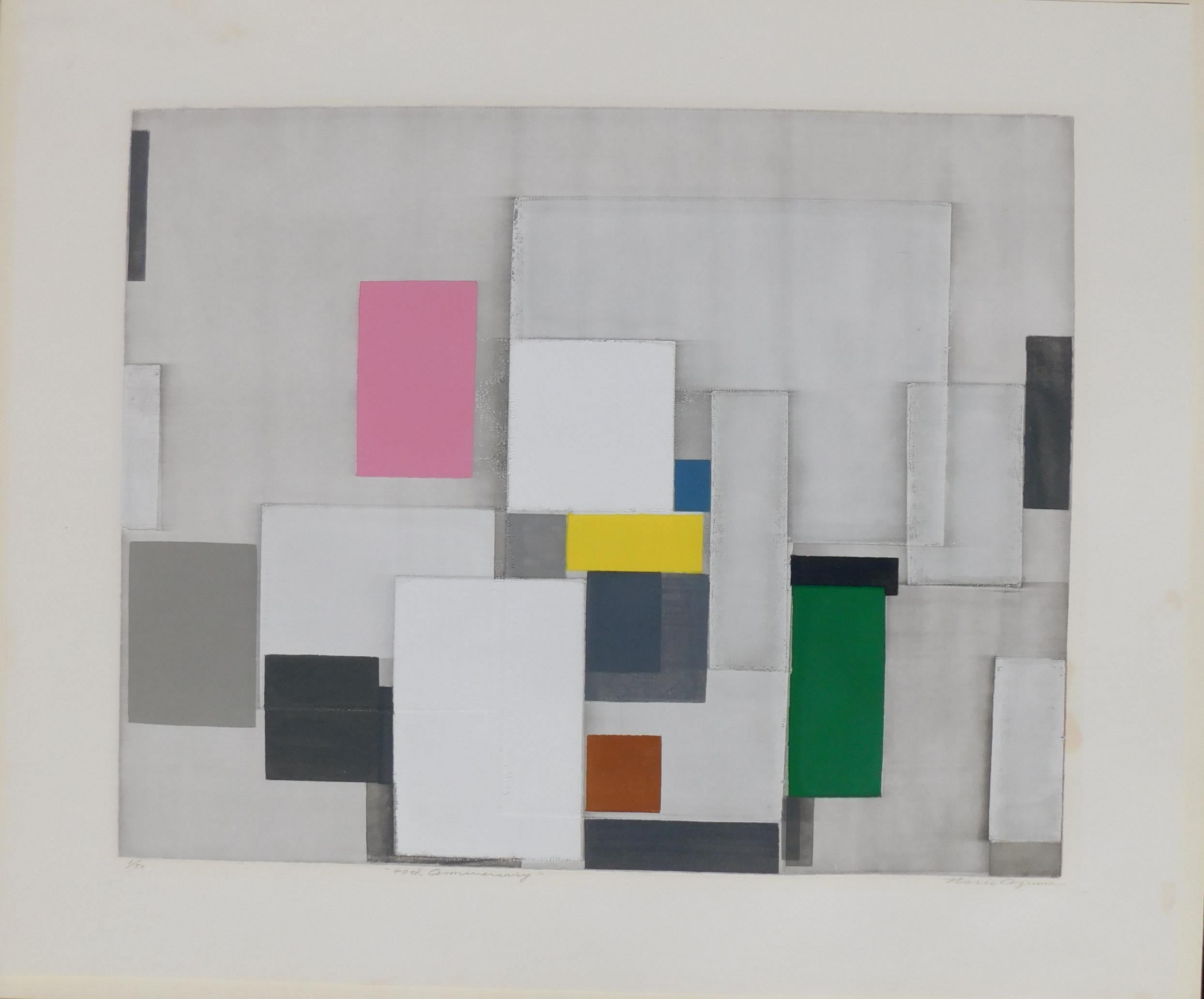 Beautiful signed and numbered abstract serigraph by Japanese artist Norio Azuma. 

Artist: Norio Azuma, Japanese (1928 - 2004)
Title: 40th Anniversary
Year: circa 1970's
Medium: Serigraph on paper. Signed, titled and numbered in