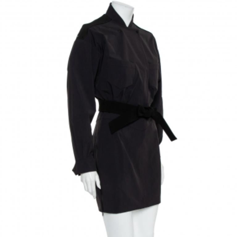 Norisol Ferrari Black Synthetic Paneled Belted Mini Dress M In Good Condition For Sale In Dubai, Al Qouz 2