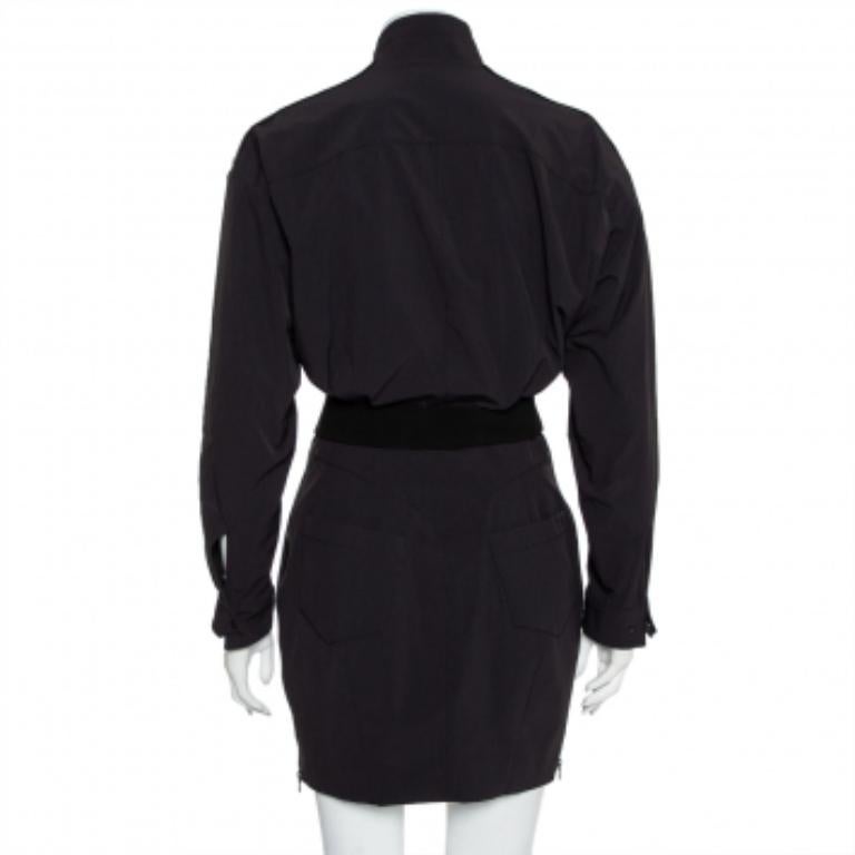 Women's Norisol Ferrari Black Synthetic Paneled Belted Mini Dress M For Sale