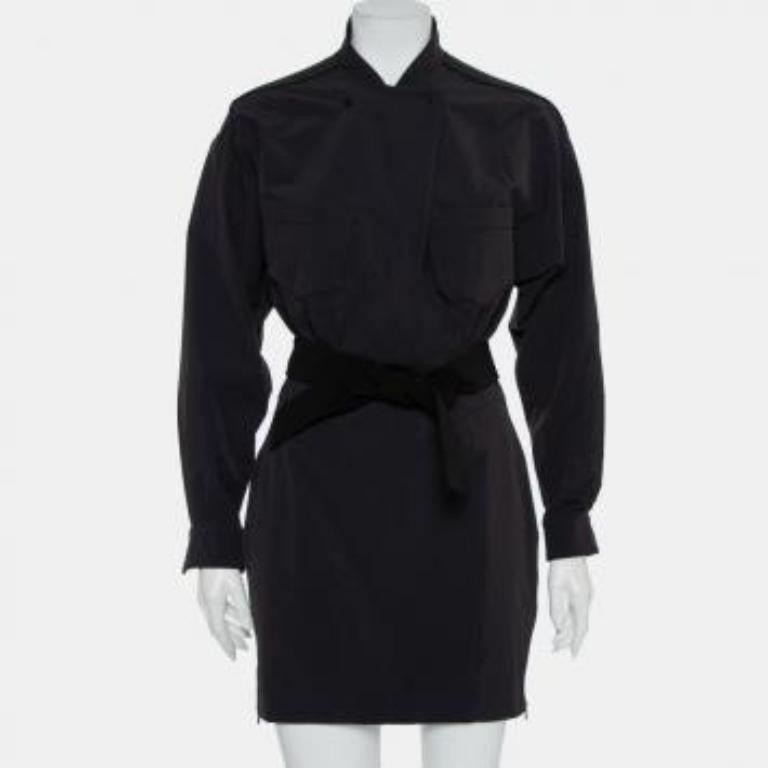 Norisol Ferrari Black Synthetic Paneled Belted Mini Dress M For Sale 4