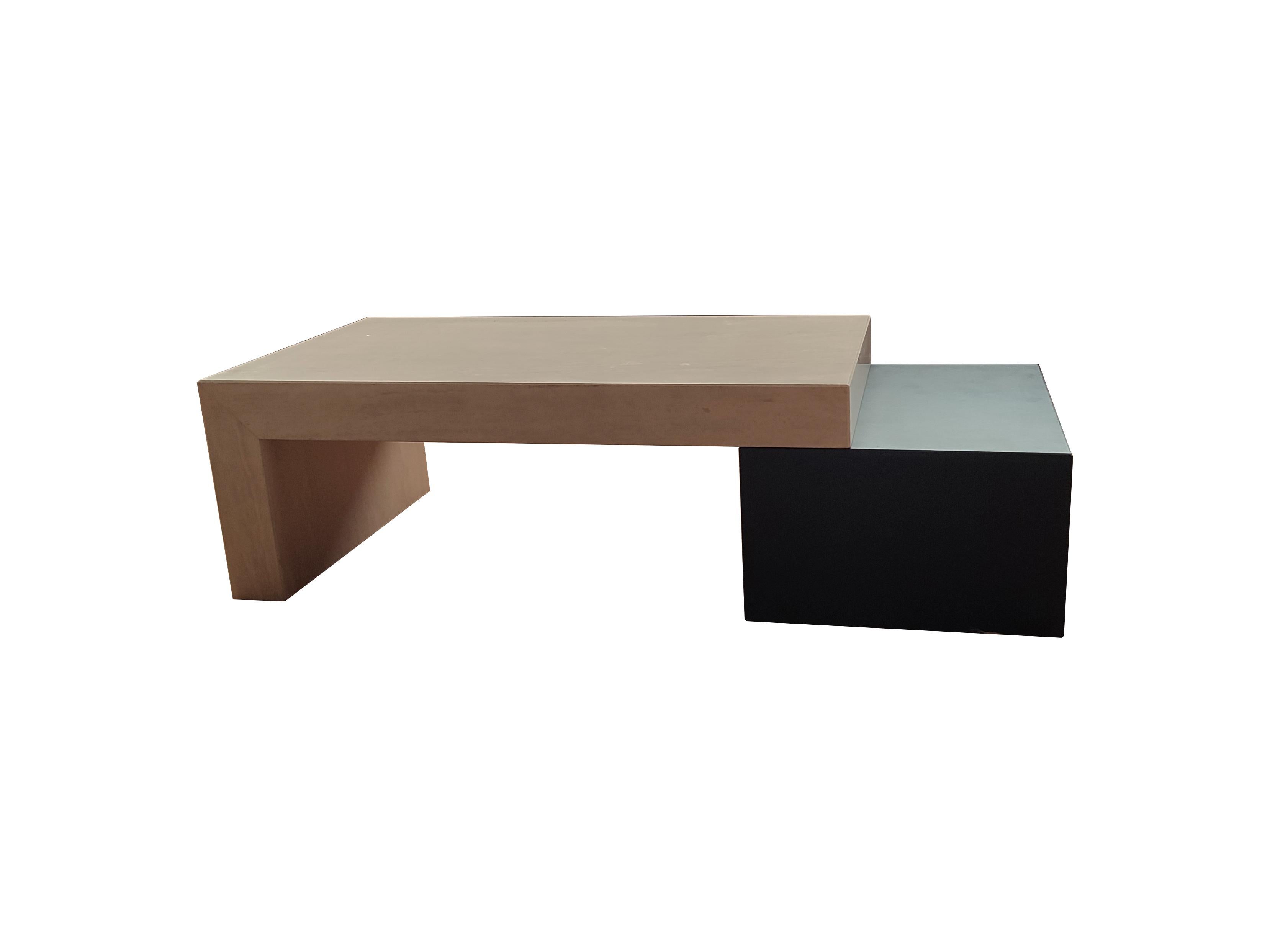 Spanish Norita Travertine Marble & Black Slate Coffee Table Contemporary Design Spain For Sale