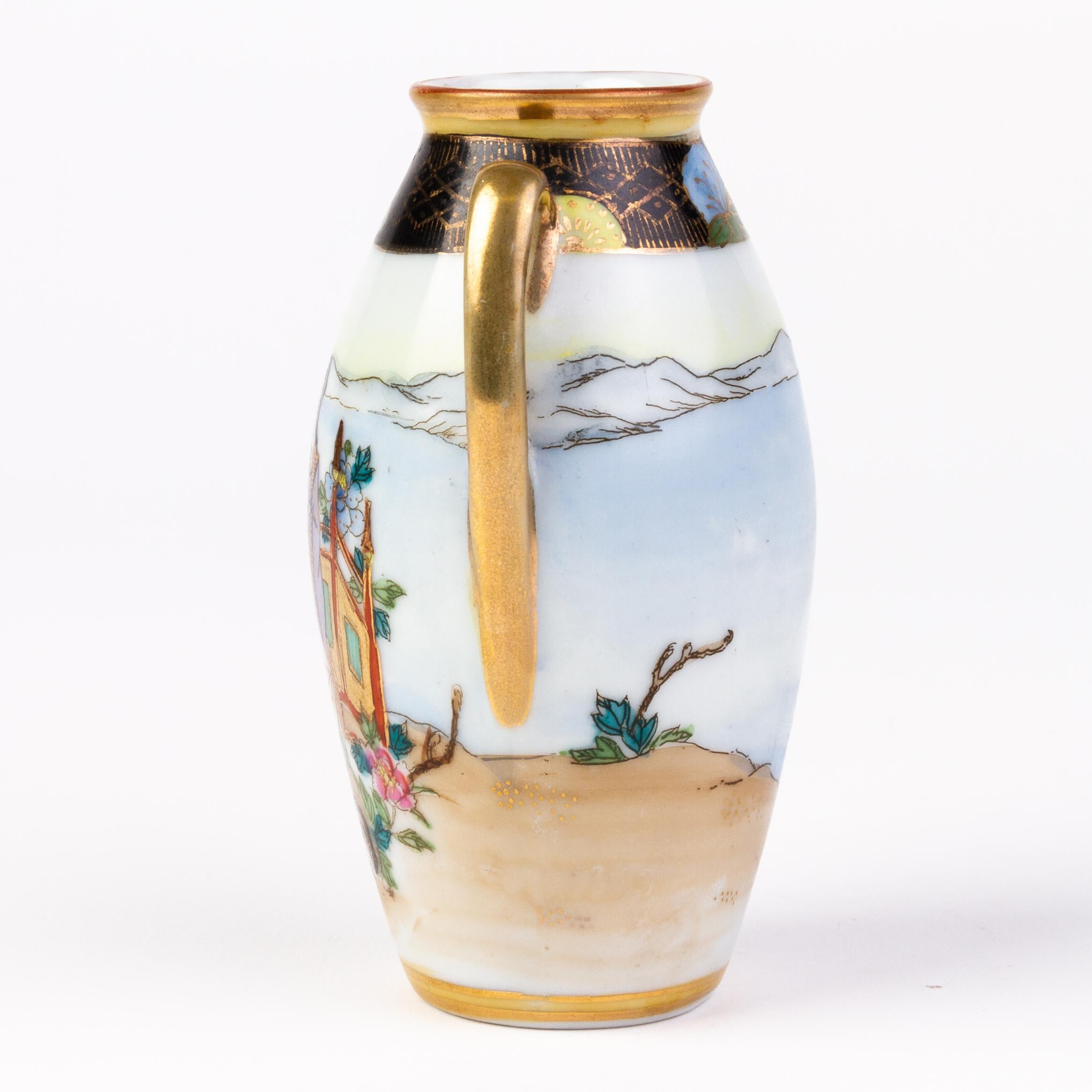 Polychromed Noritake Art Deco Japanese Porcelain Vase  For Sale